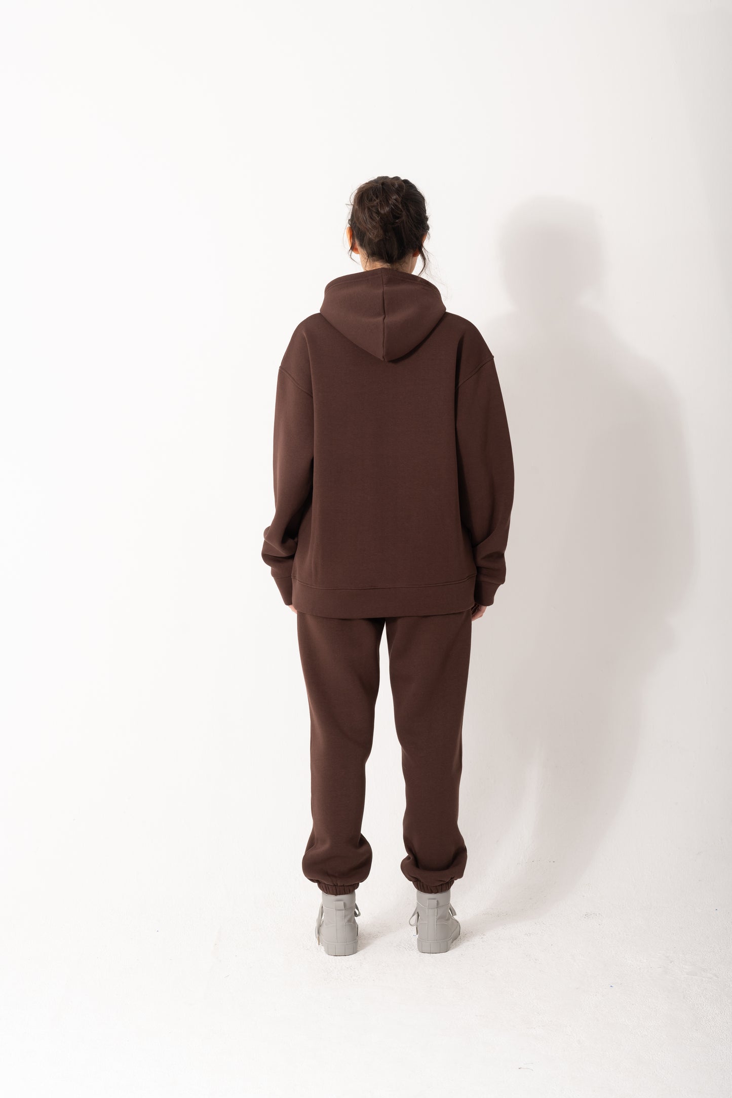 Basic Melton Hoodie Set In Dark Brown