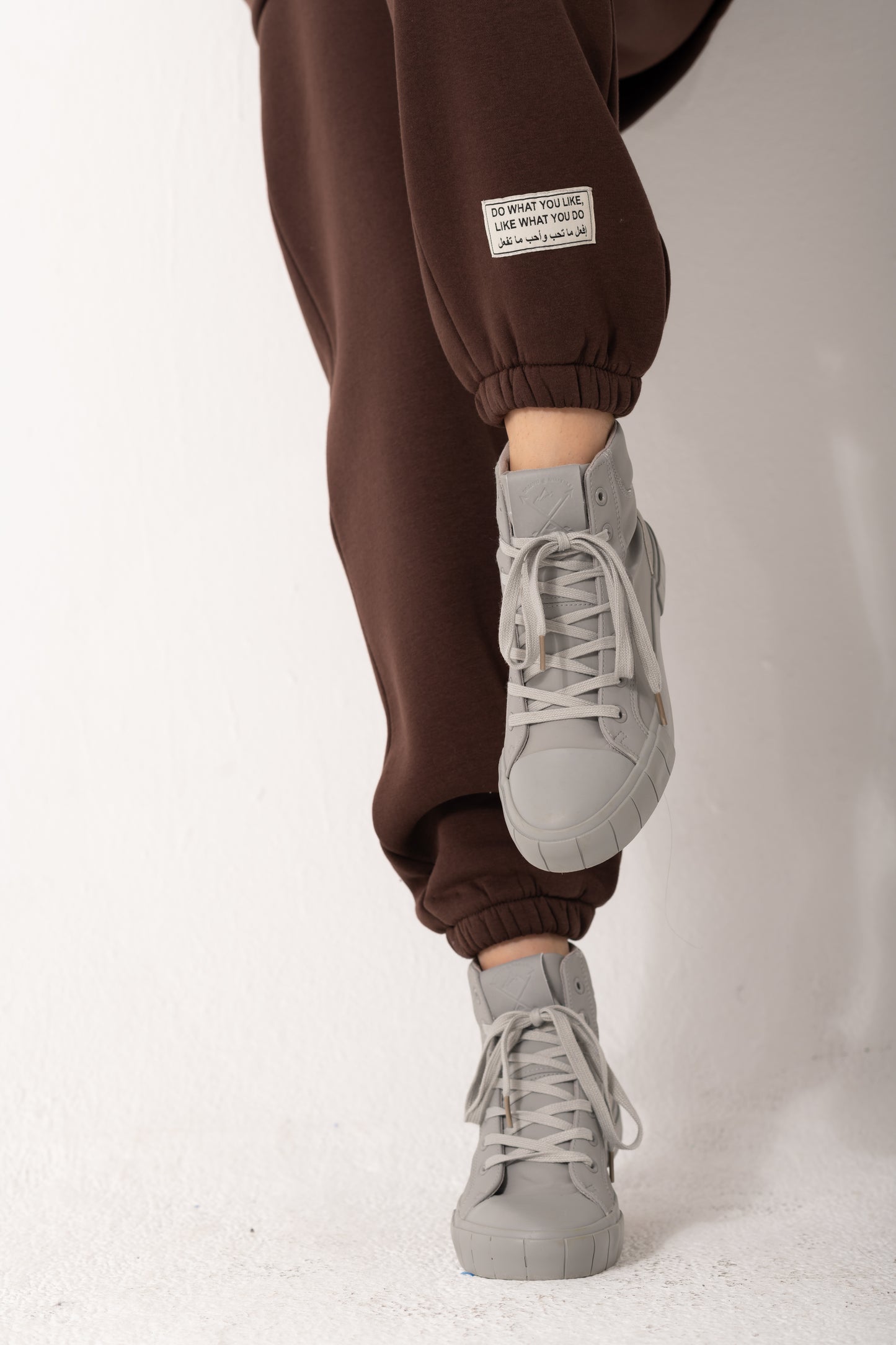 Basic Melton Hoodie Set In Dark Brown