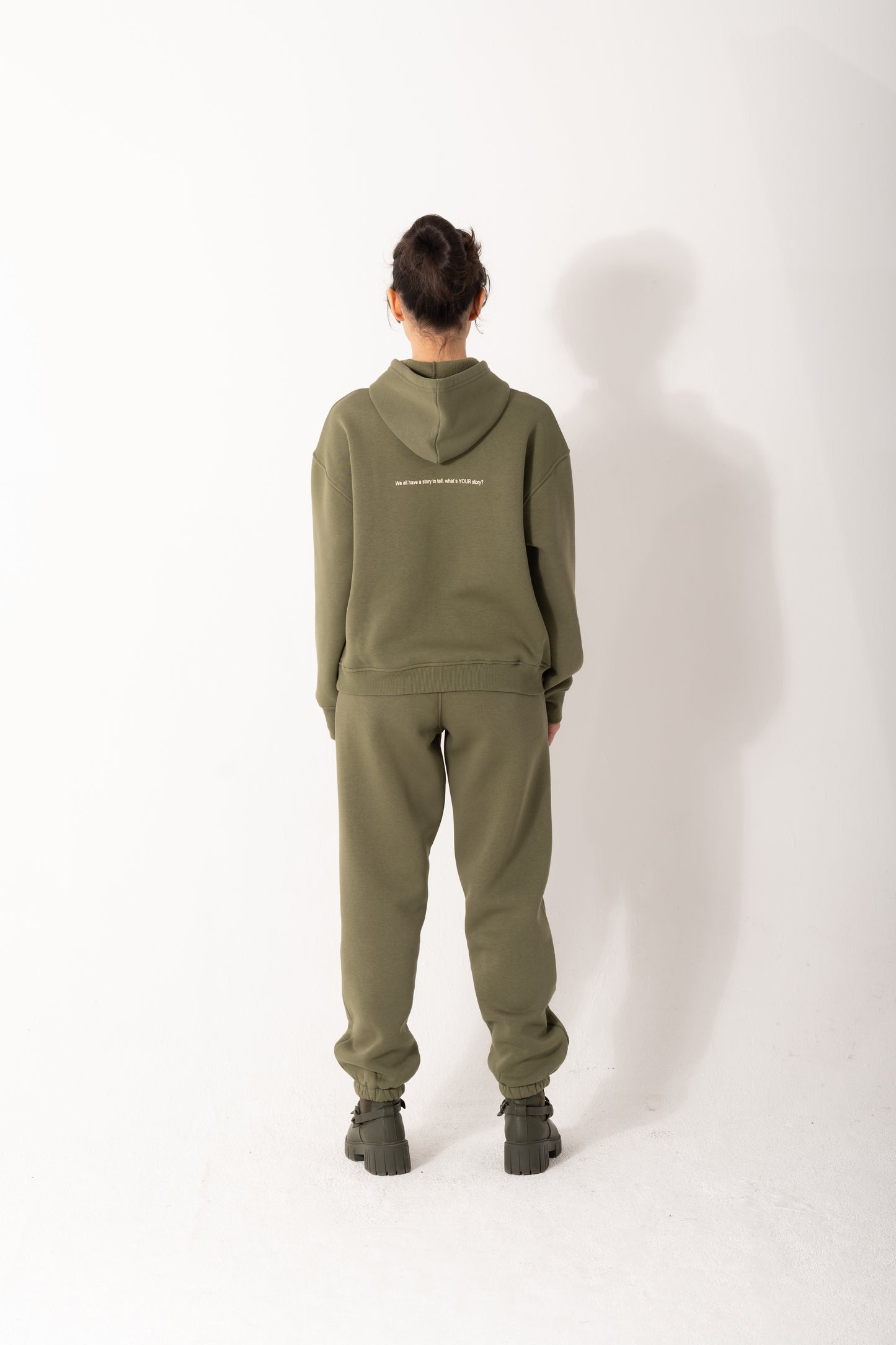 Printed Melton Hoodie Set In Olive