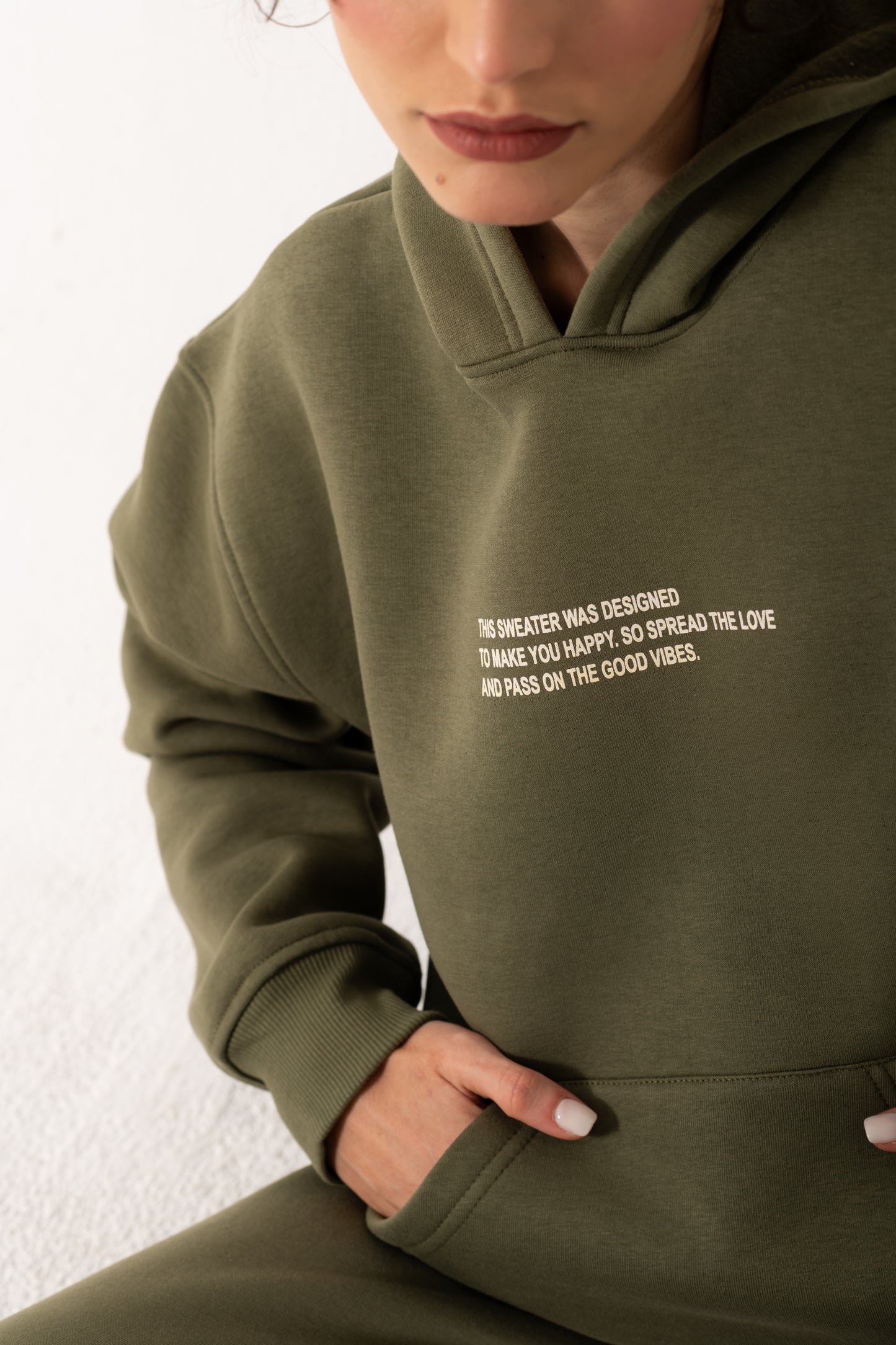 Printed Melton Hoodie Set In Olive