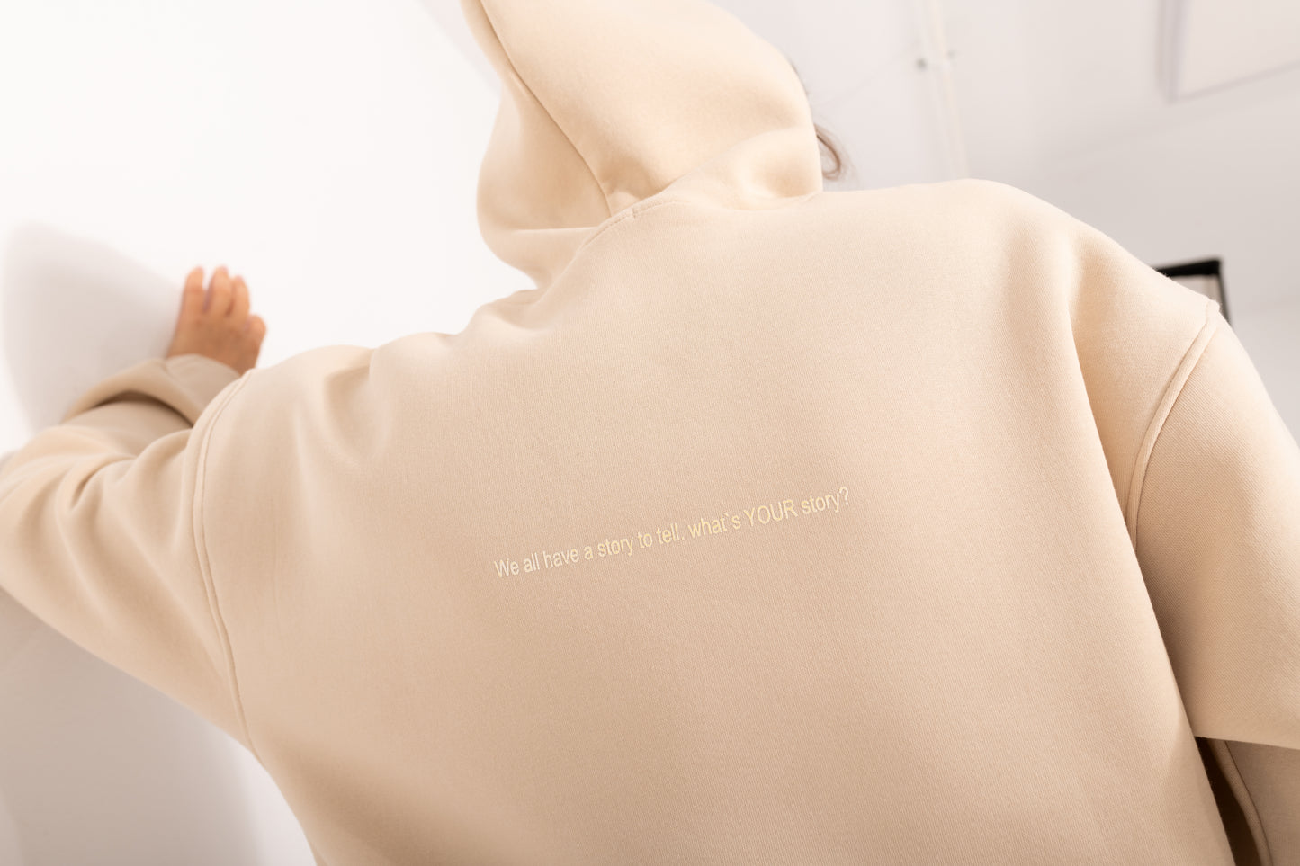Printed Melton Hoodie Set In Beige