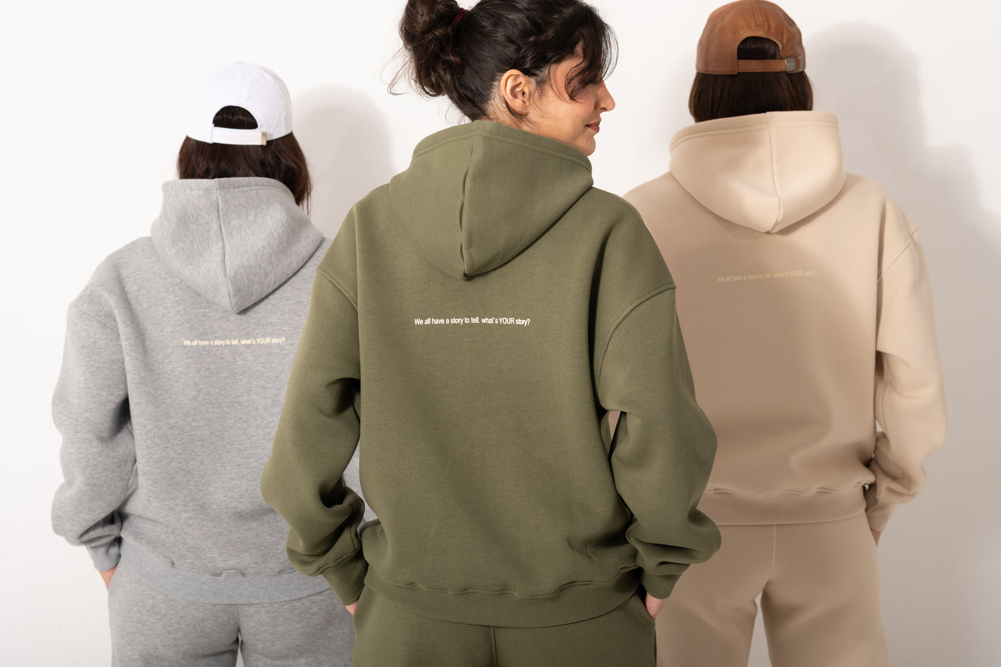Printed Melton Hoodie Set In Beige