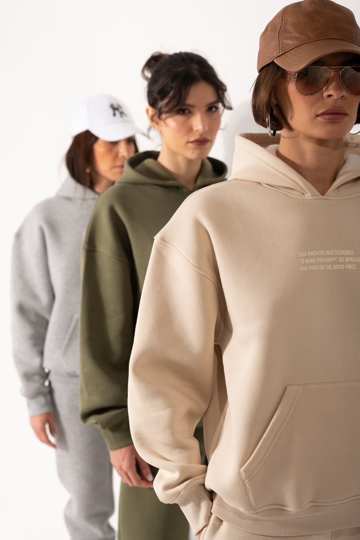 Printed Melton Hoodie Set In Olive