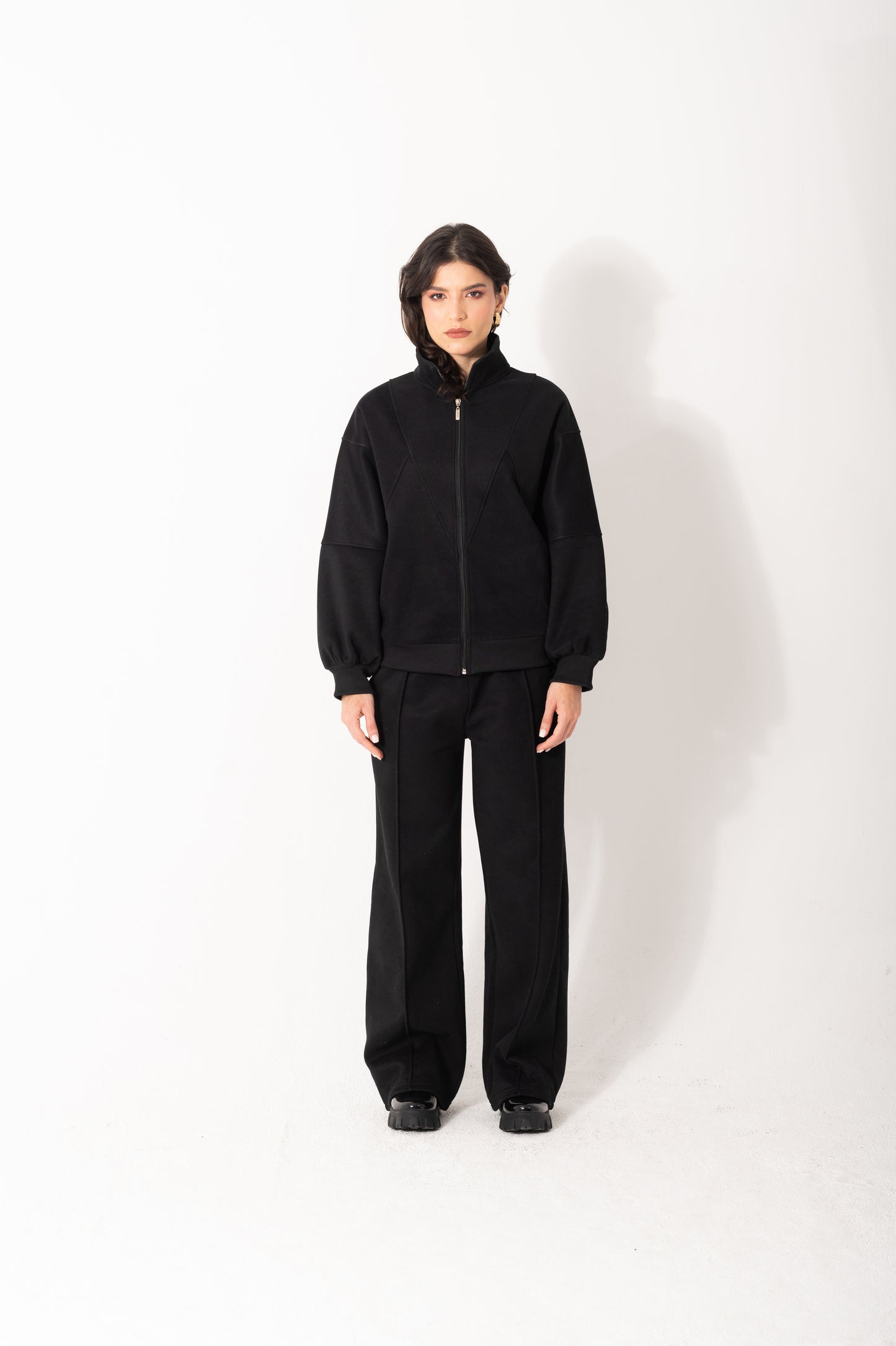 Soft Bomber Jacket Set In Black