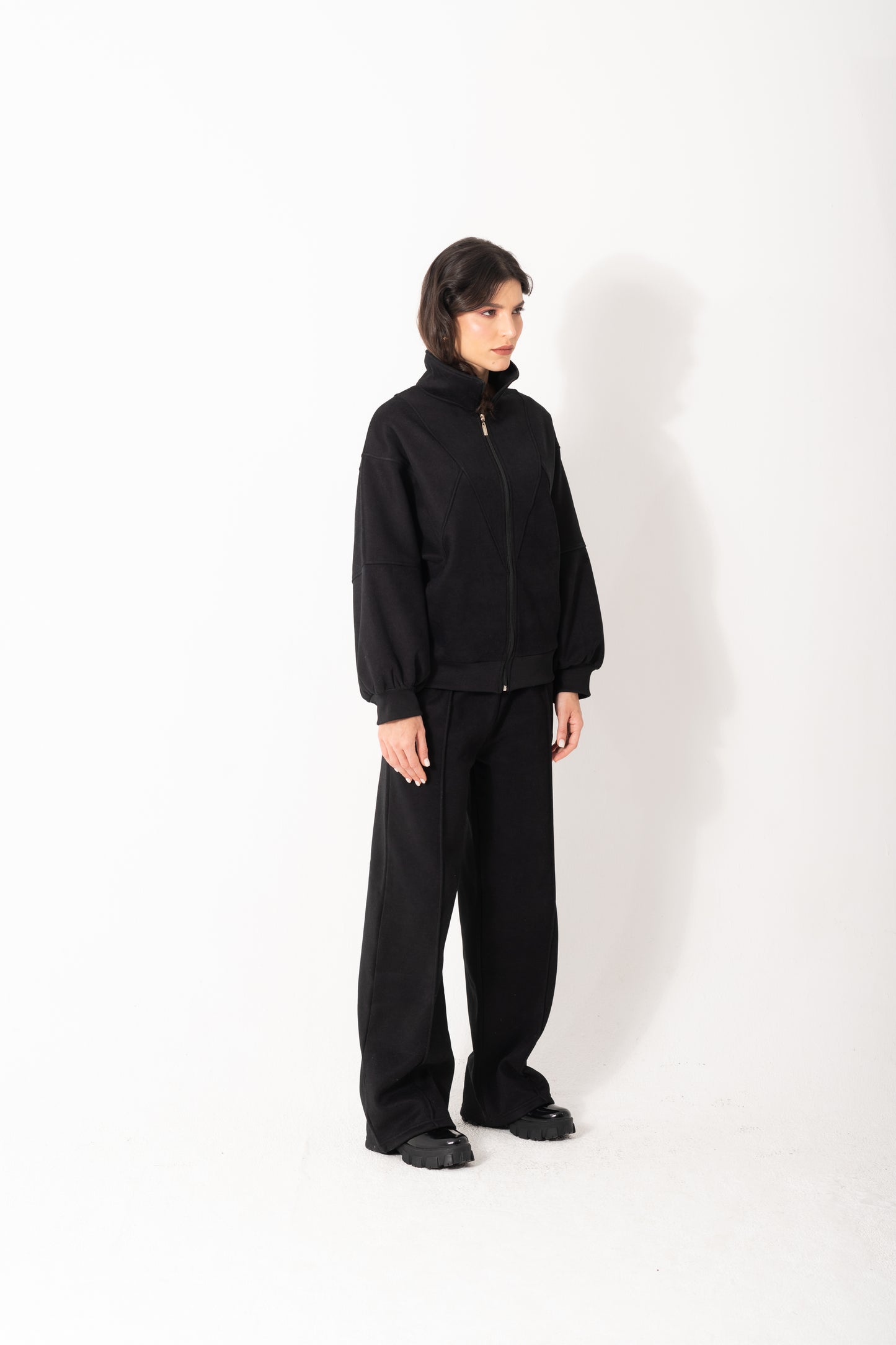 Soft Bomber Jacket Set In Black