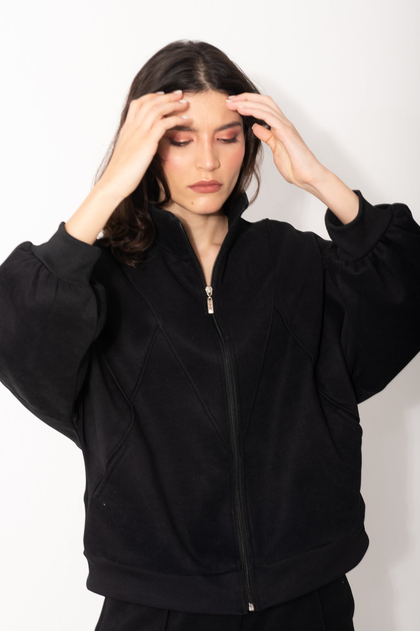 Soft Bomber Jacket Set In Black