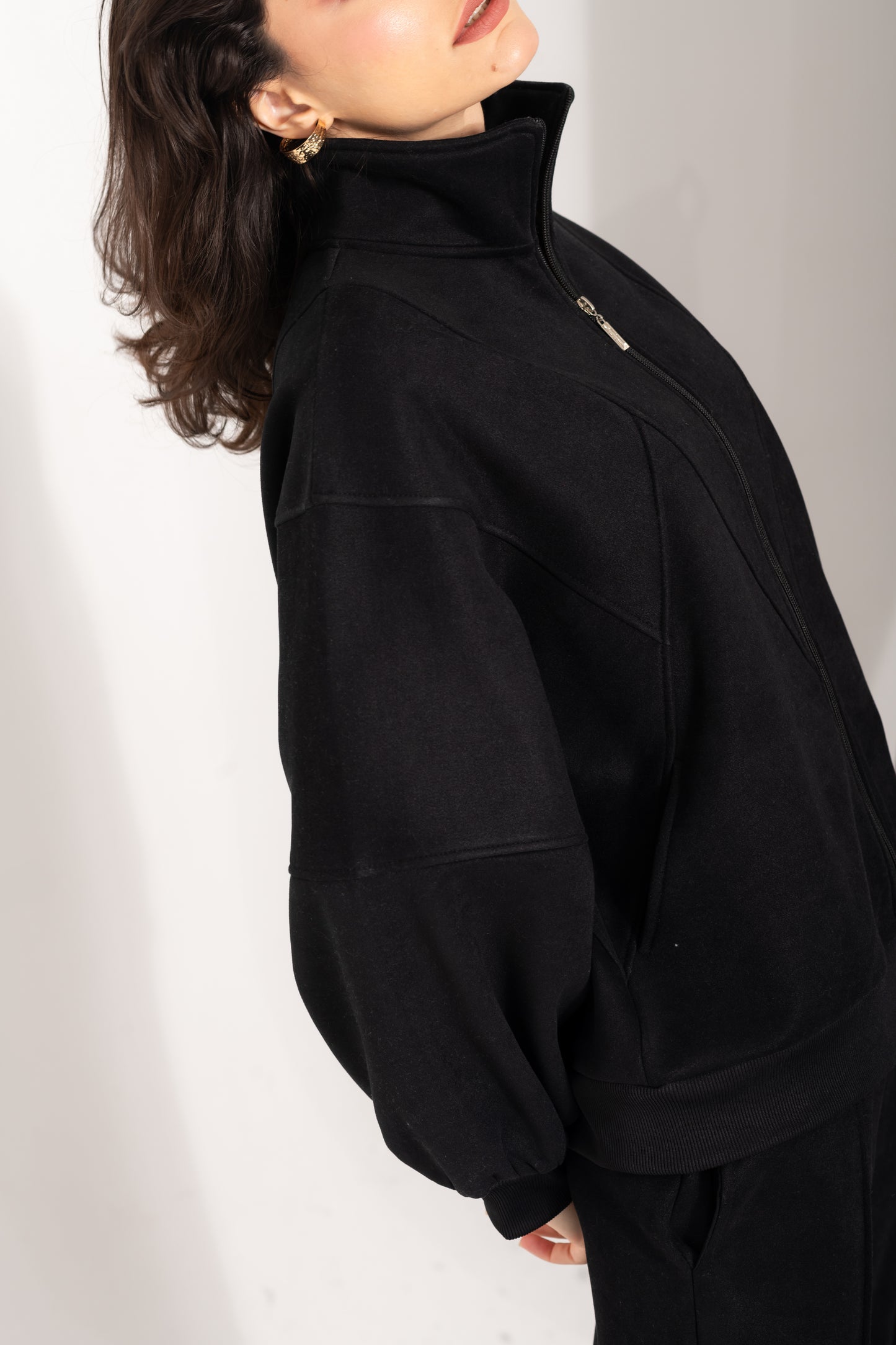 Soft Bomber Jacket Set In Black
