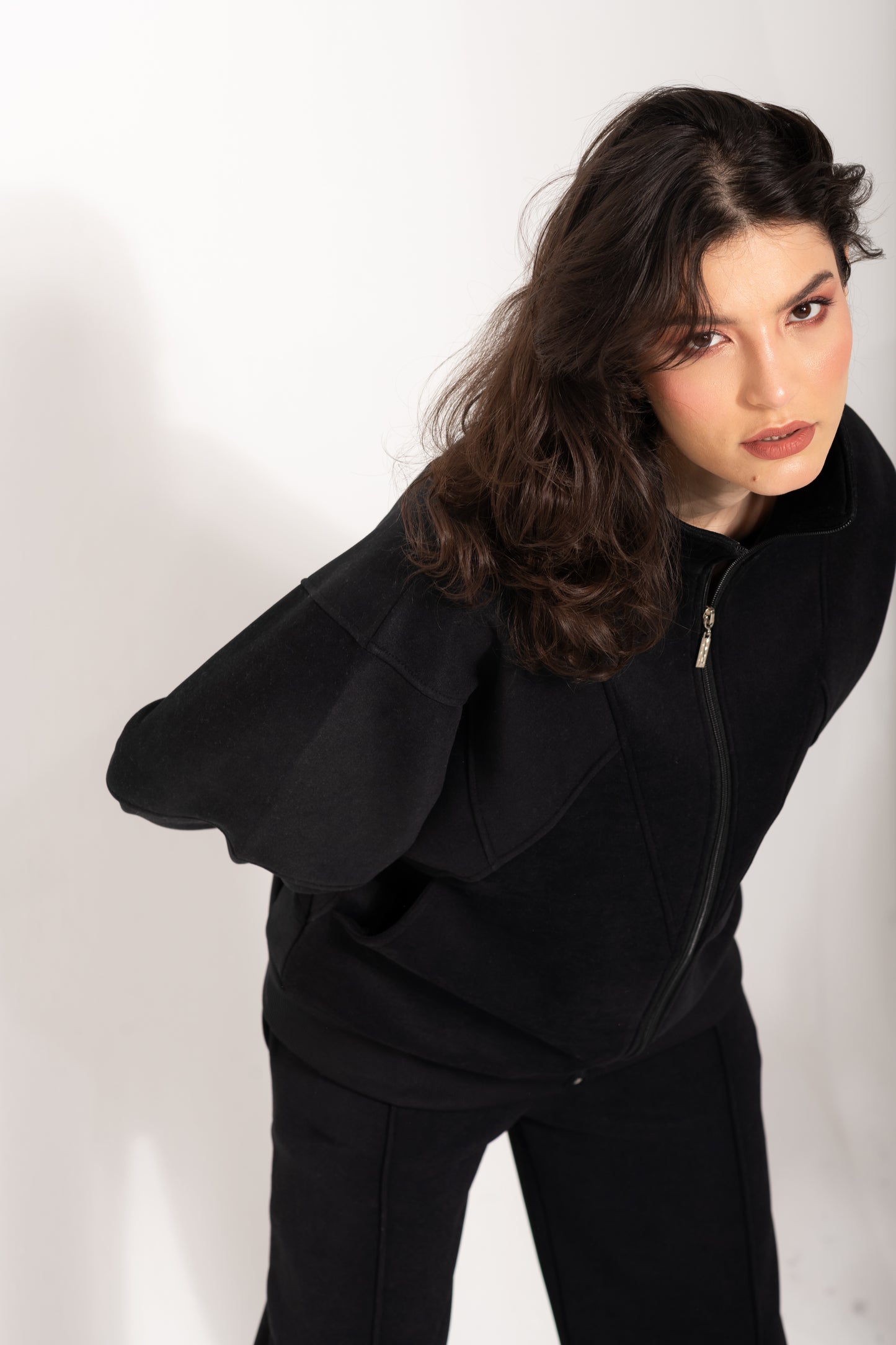 Soft Bomber Jacket Set In Black