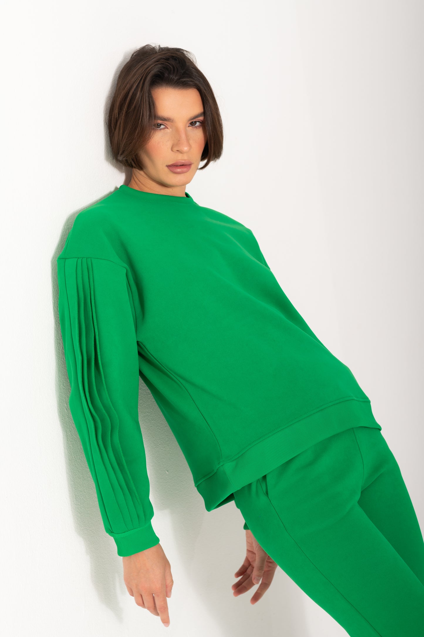 Ruffled Sleeves Tracksuit In Green