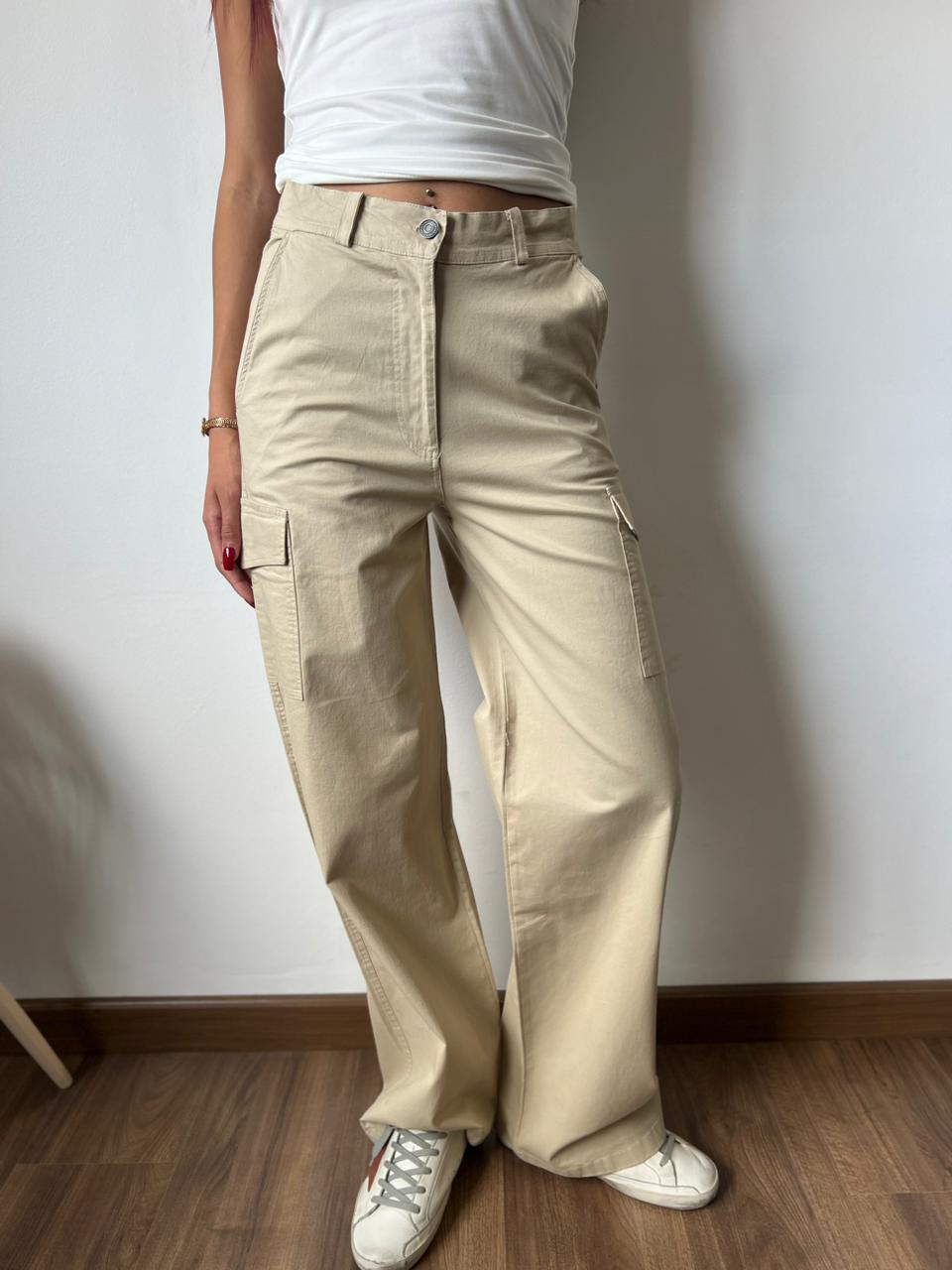 Gabardine Cargo Pants In Beige