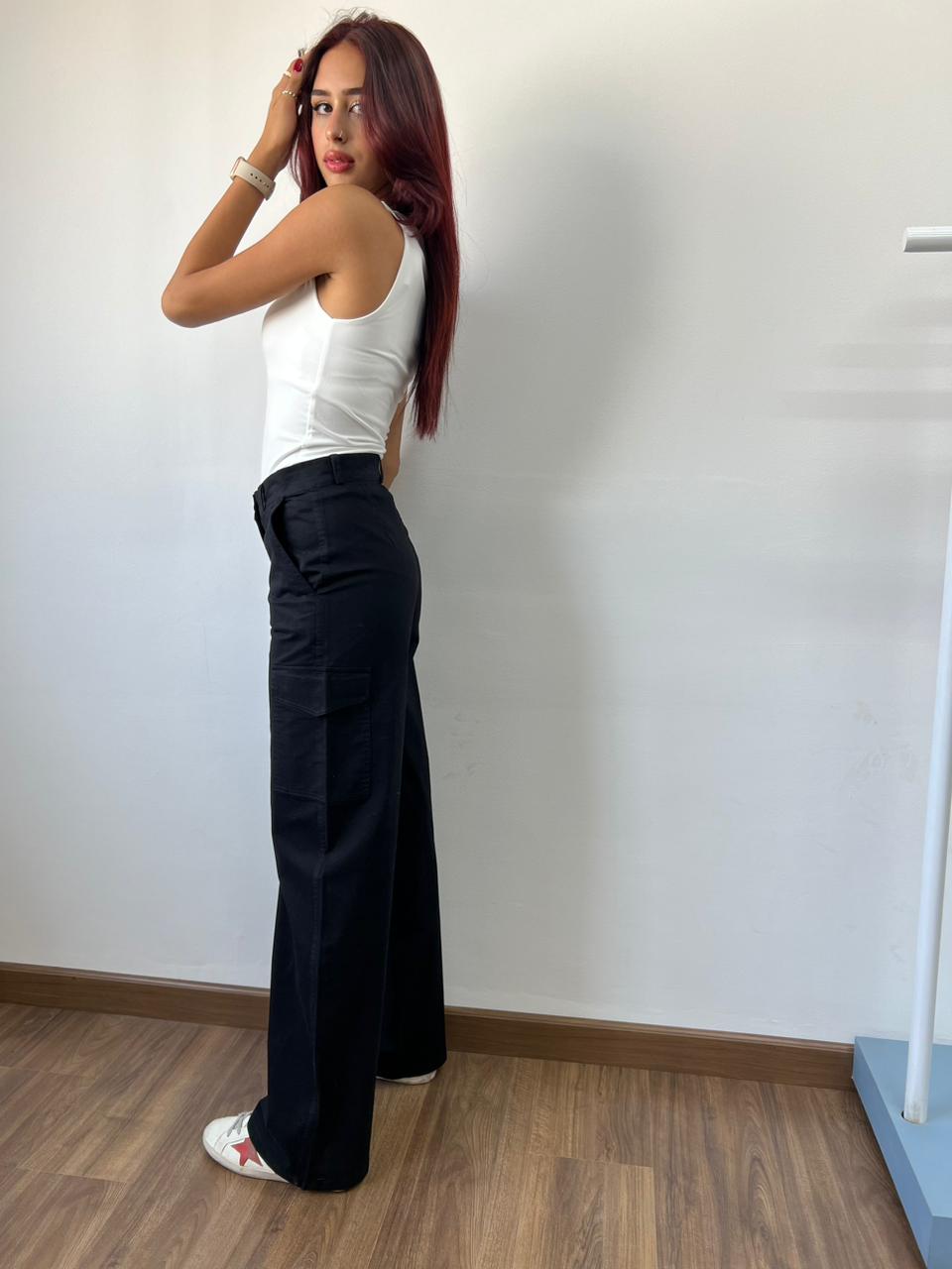 Gabardine Cargo Pants In Black