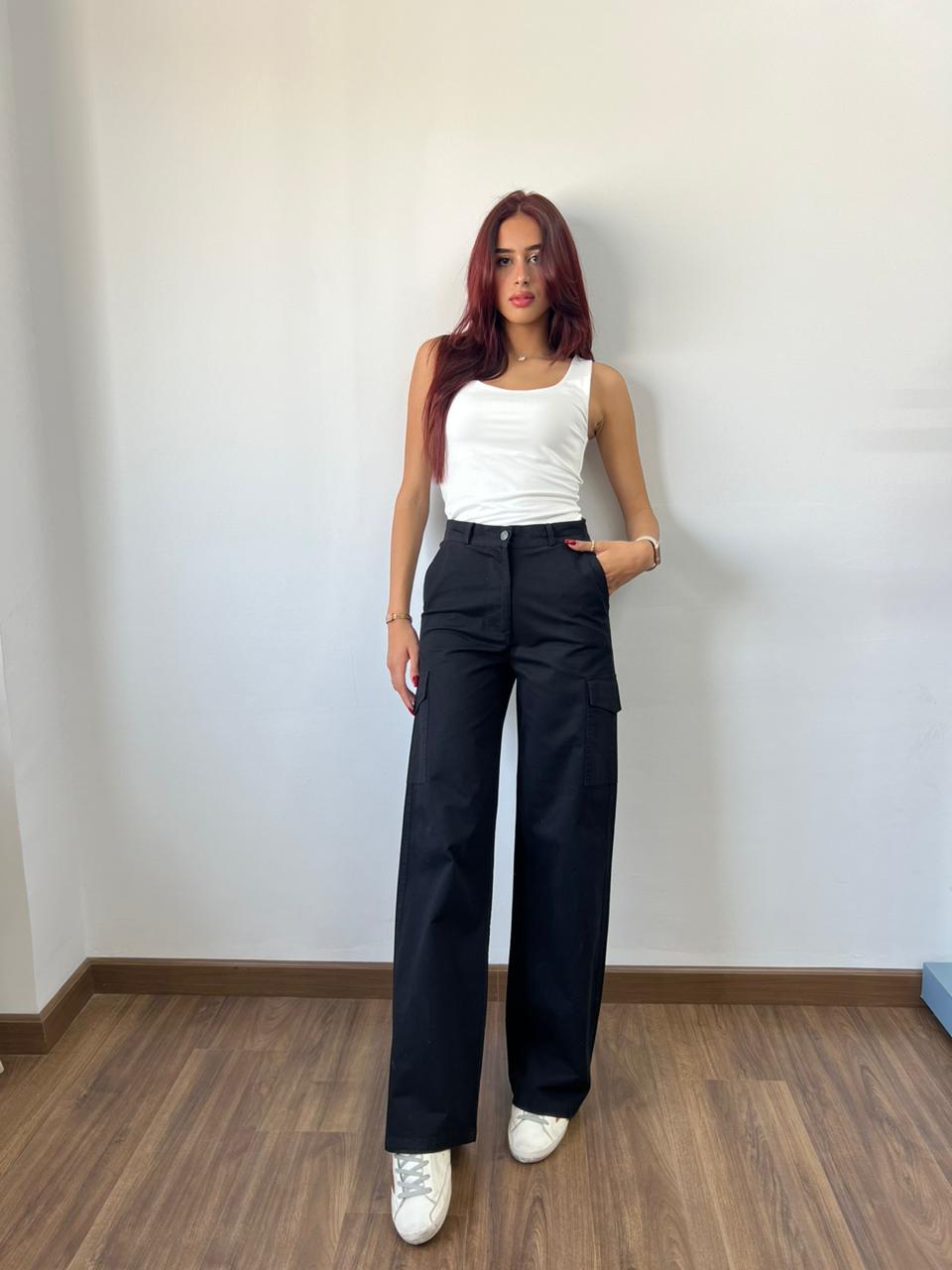 Gabardine Cargo Pants In Black