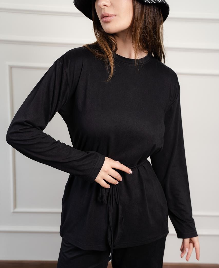 Long Sleeves Victoria Cotton Top | Black
