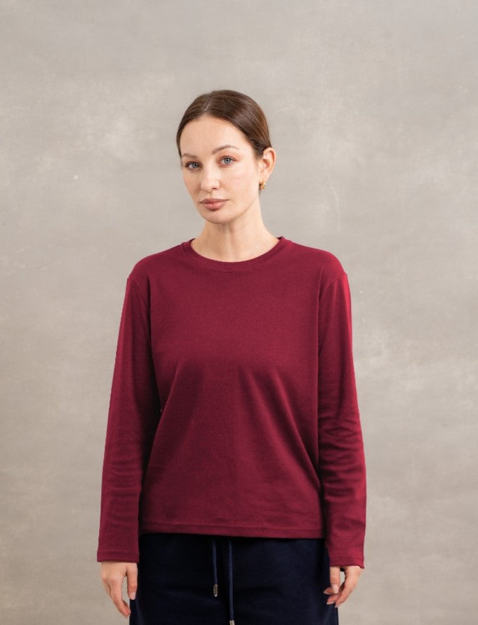 Round Neck Top In Dark Red