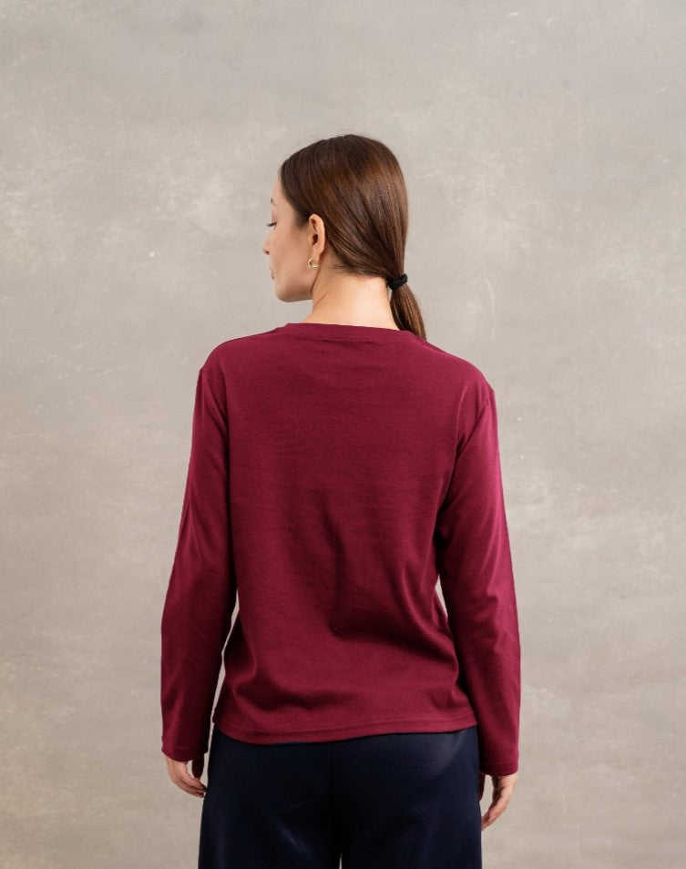 Round Neck Top In Dark Red
