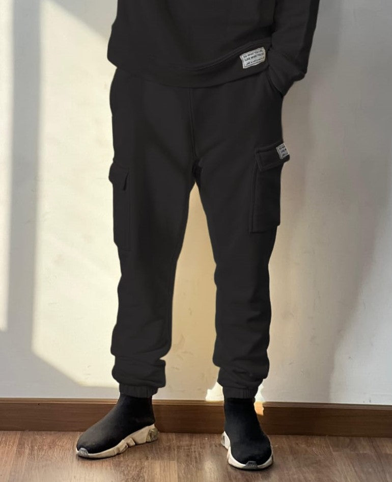 E-Comfy Cargo Pants with patch | Black