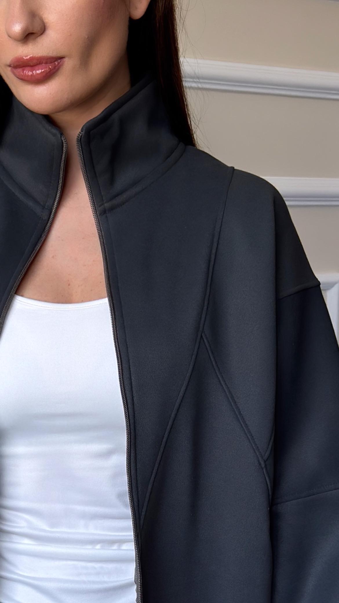 Soft Bomber Hooded Jacket In Dark Grey