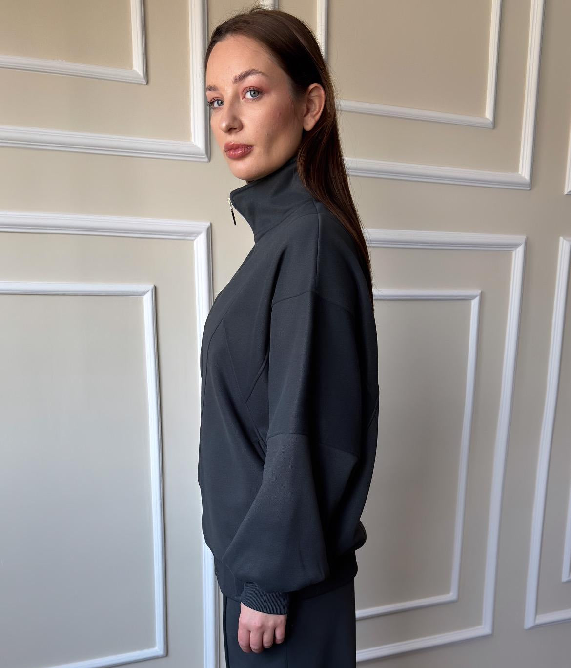 Soft Bomber Hooded Jacket In Dark Grey