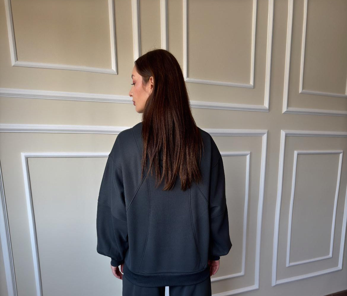 Soft Bomber Hooded Jacket In Dark Grey