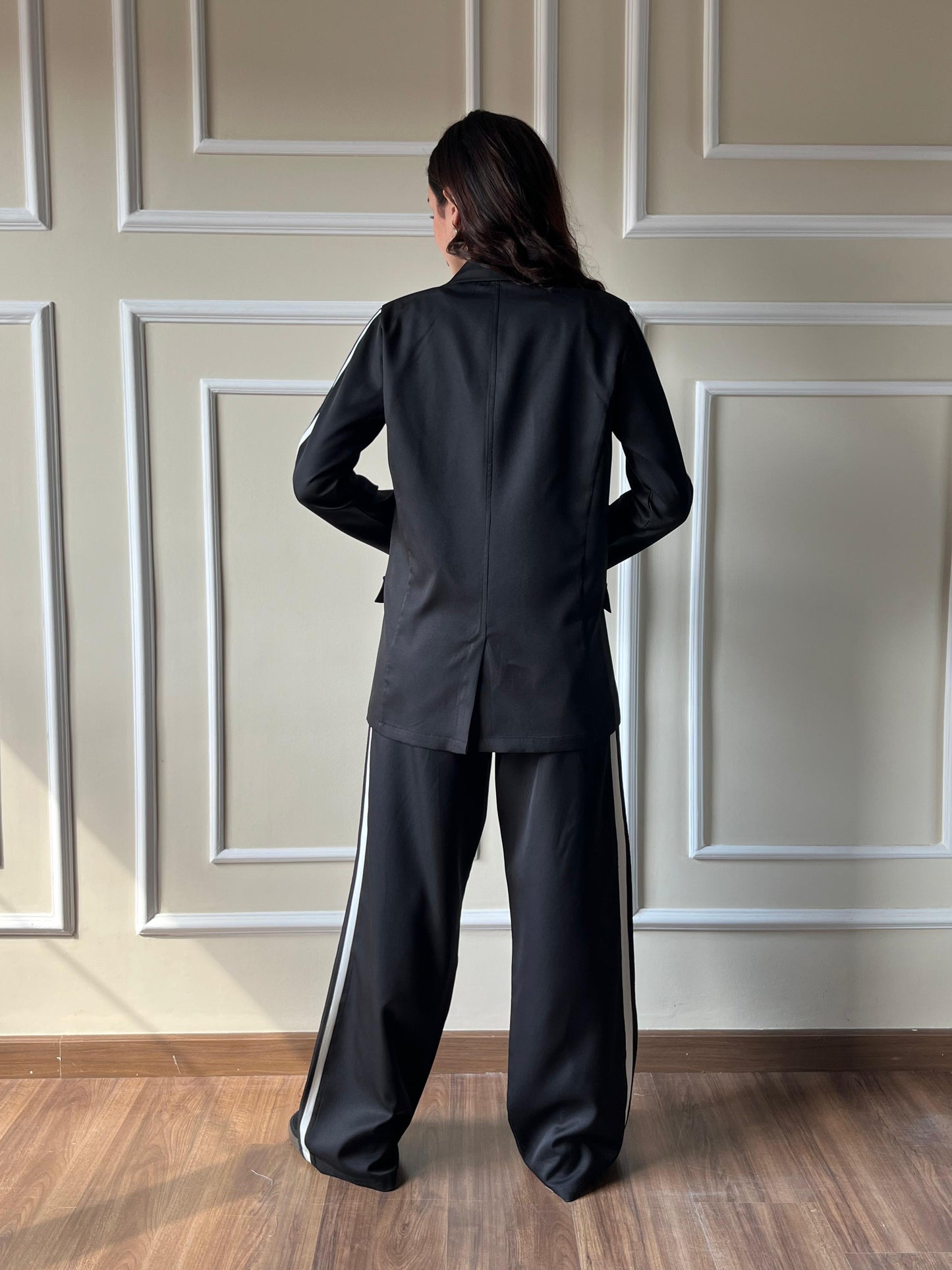 Side Strrip Blazer Set | Black