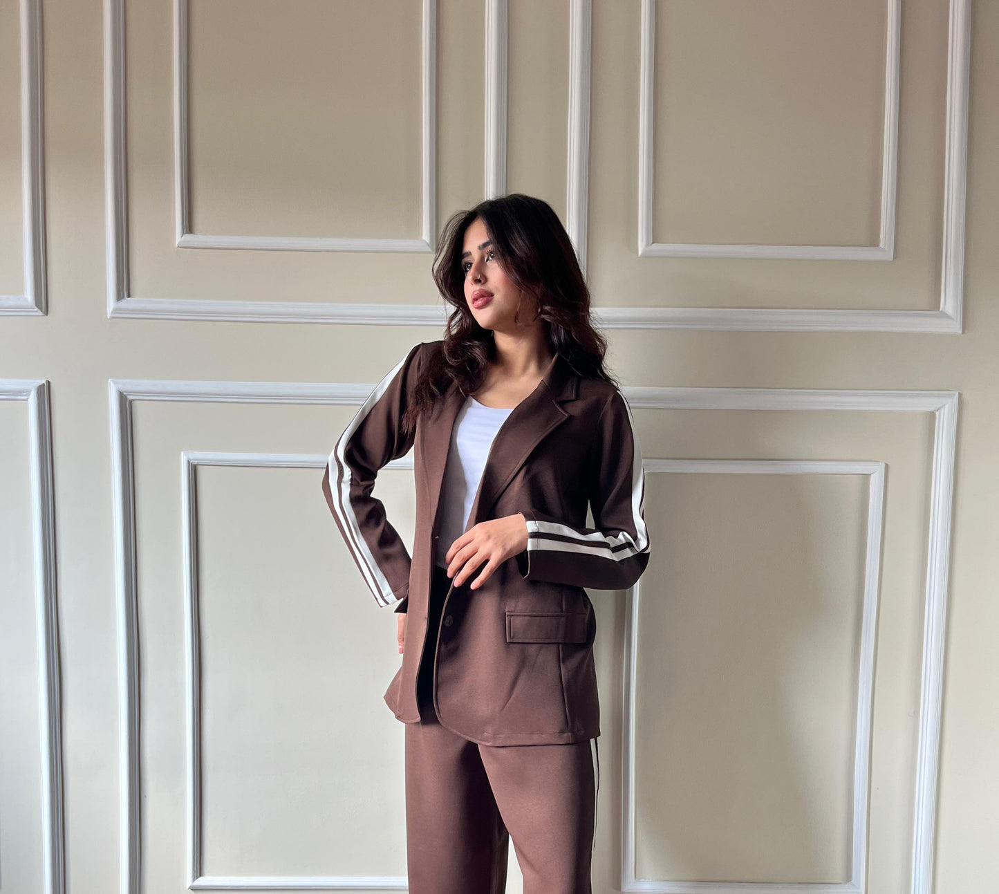 Side Strrip Blazer| Brown
