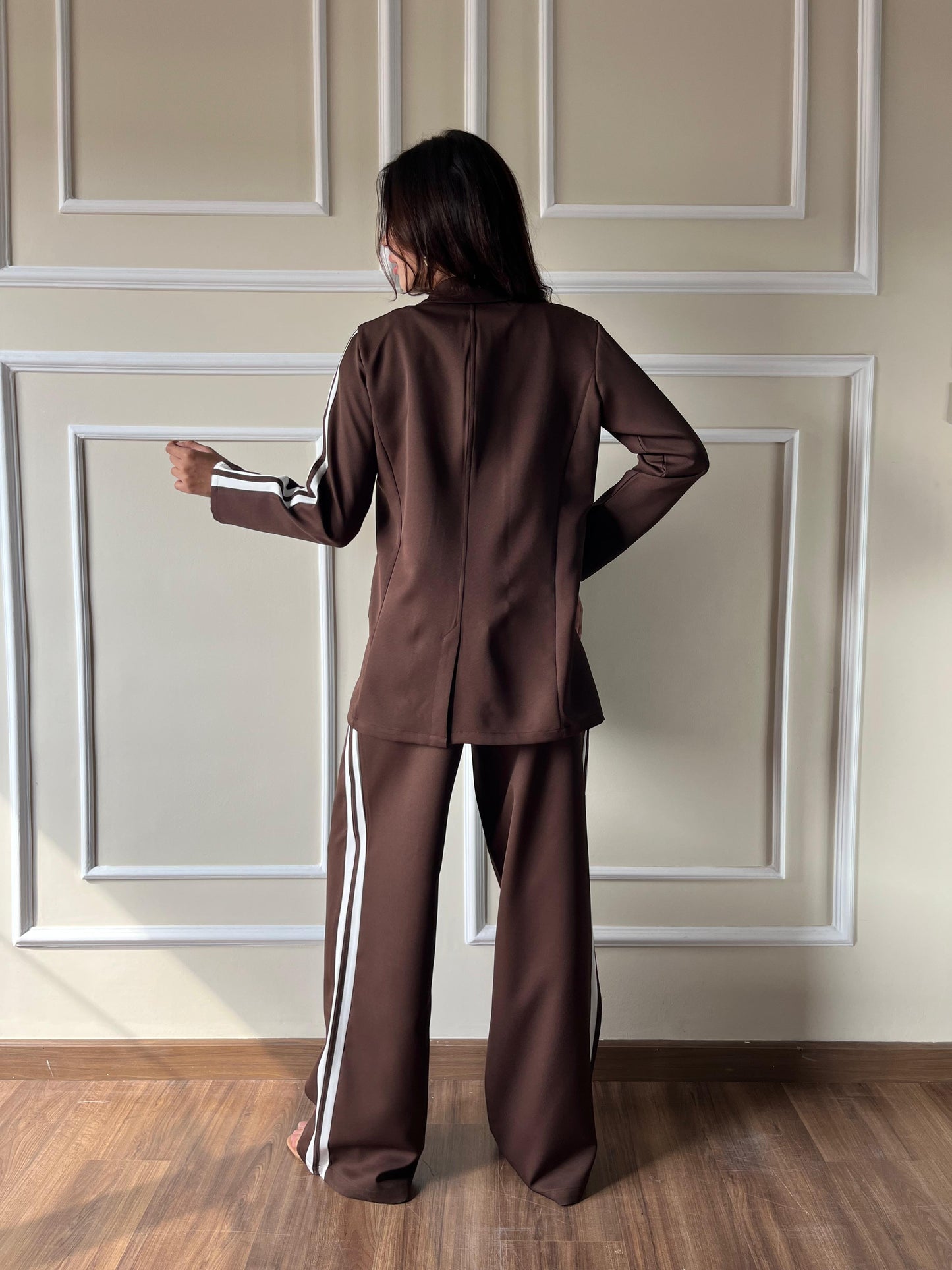 Side Strrip Blazer Set | Brown