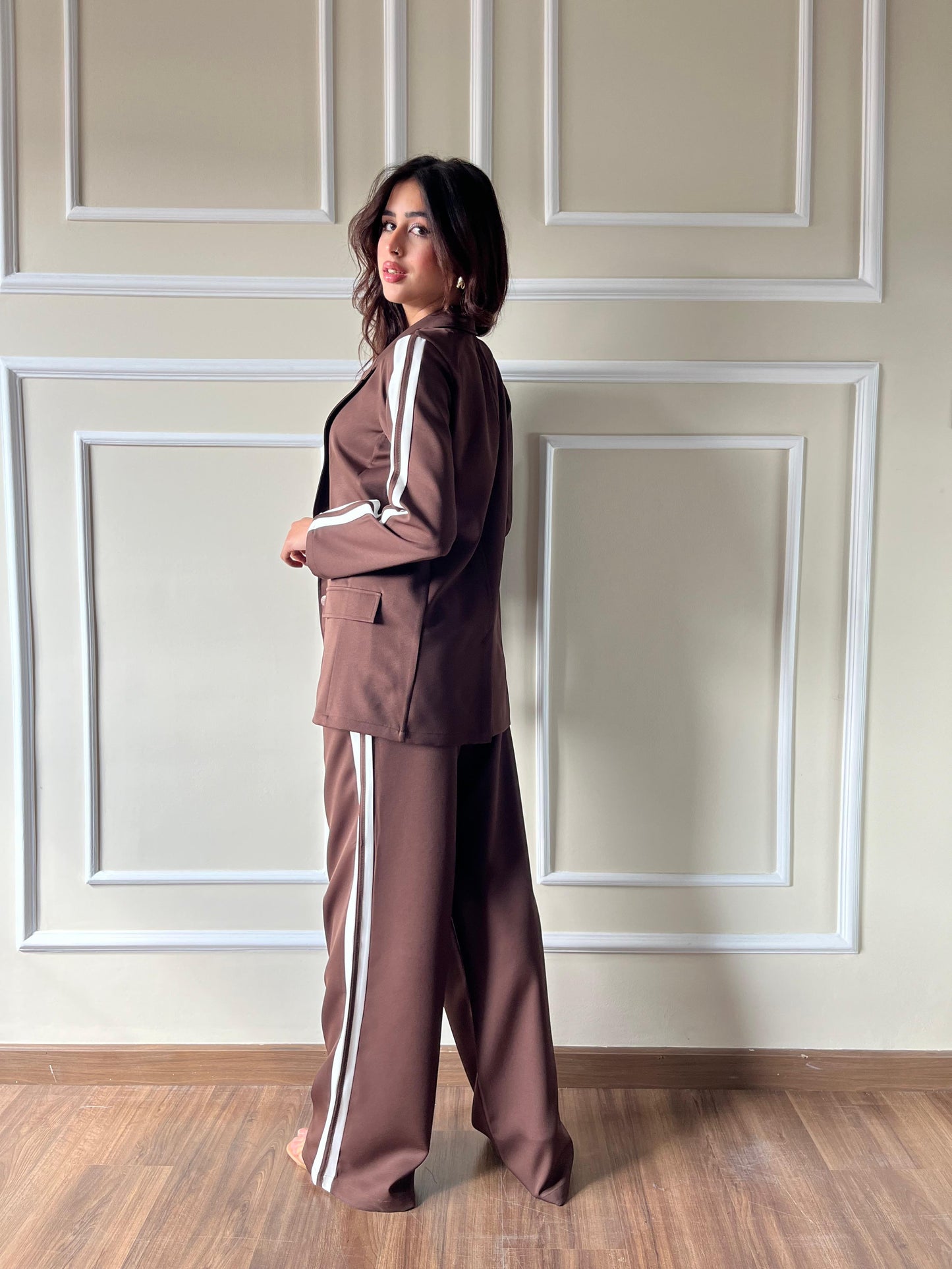 Side Strrip Blazer Set | Brown