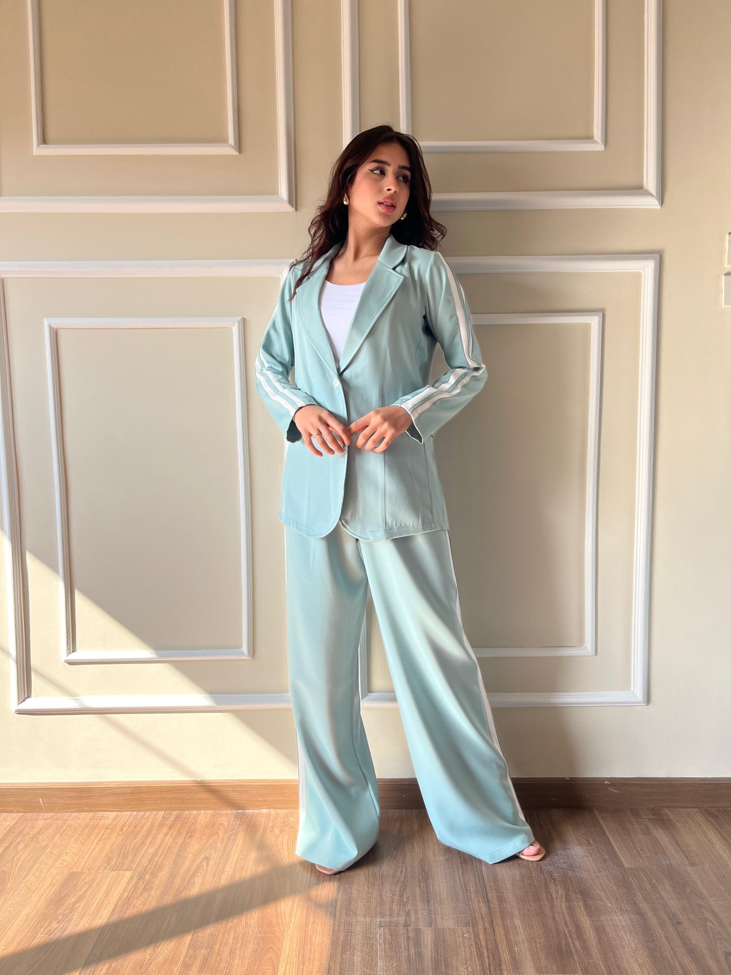 Side Strrip Blazer Set | Mint Green