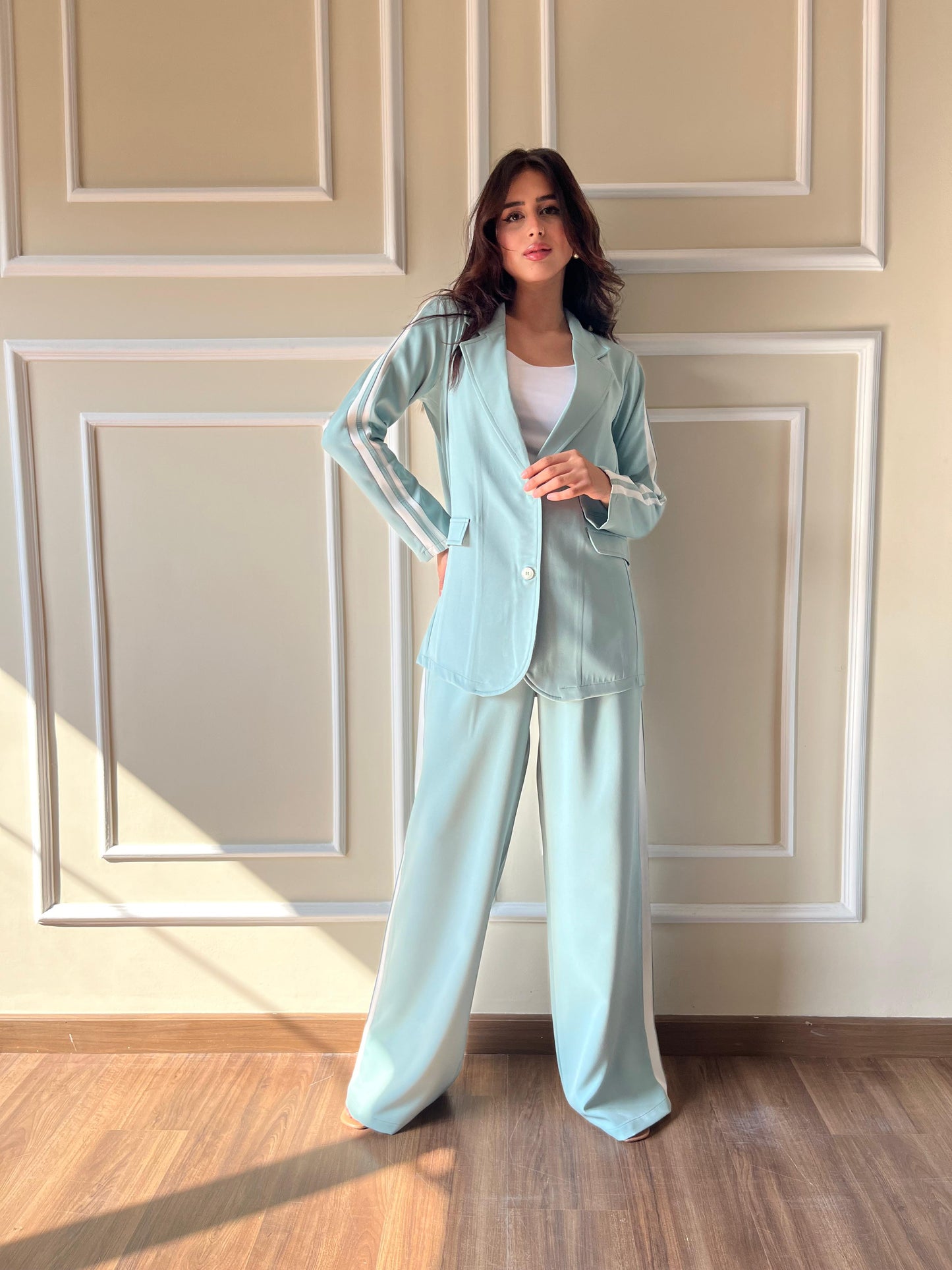 Side Strrip Blazer Set | Mint Green