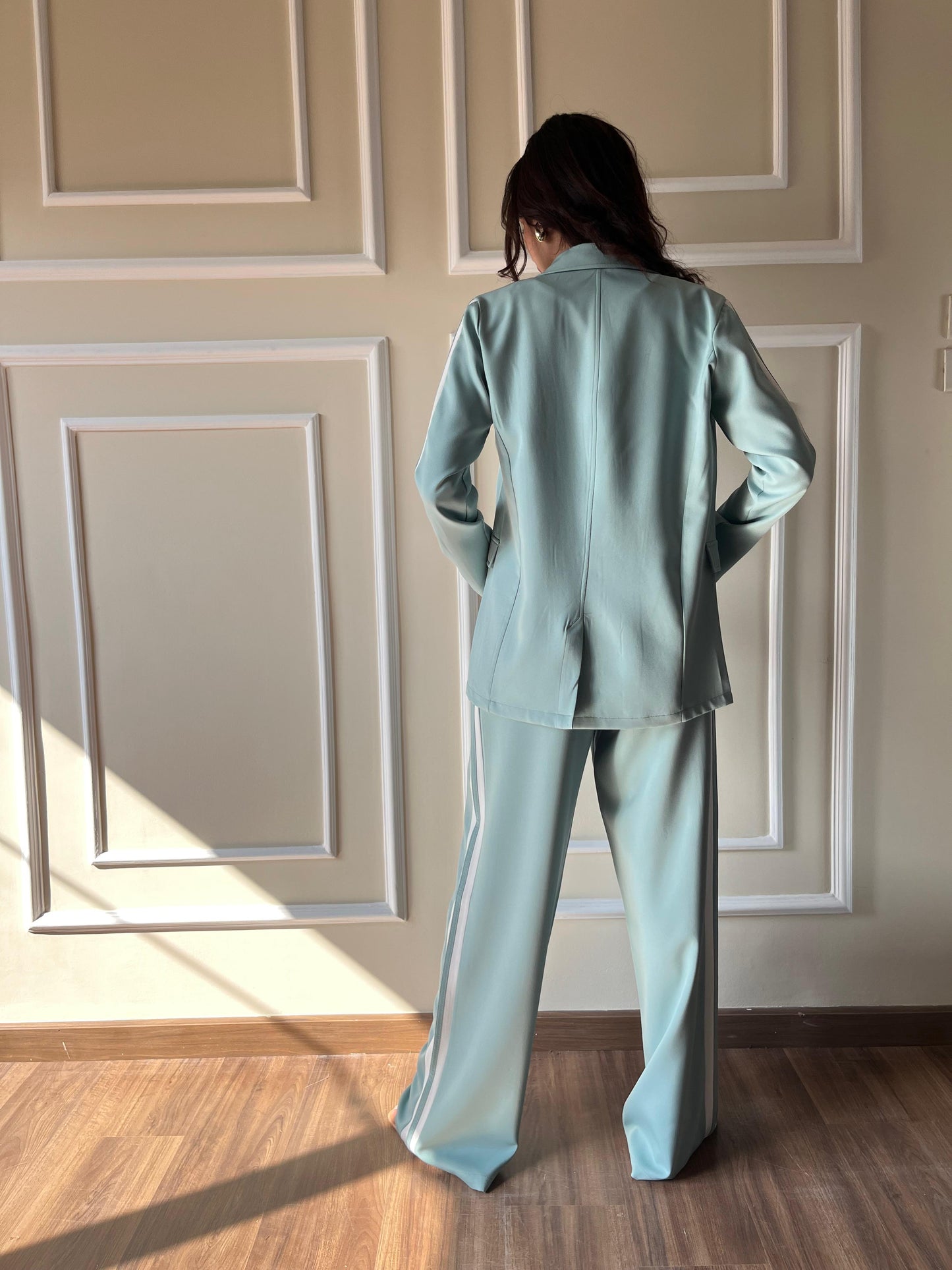 Side Strrip Blazer Set | Mint Green