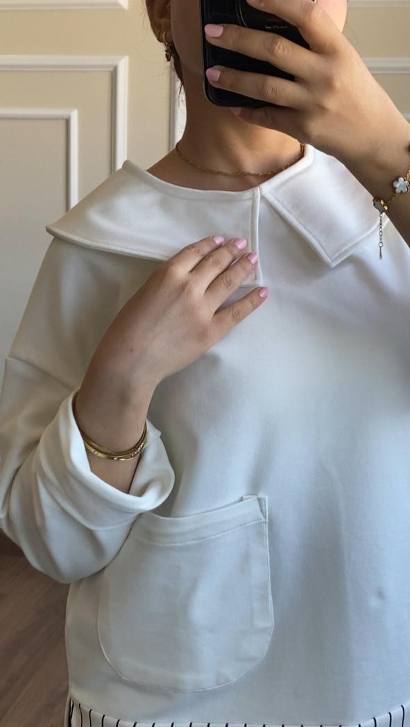 White Blouse With Black& White Stripes