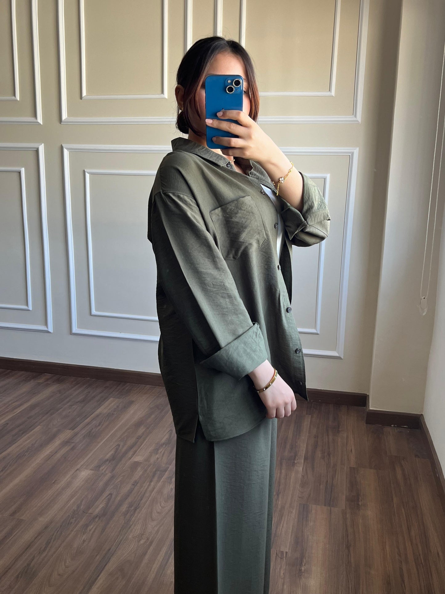 Shirt With Wide Leg Trousers set| Olive