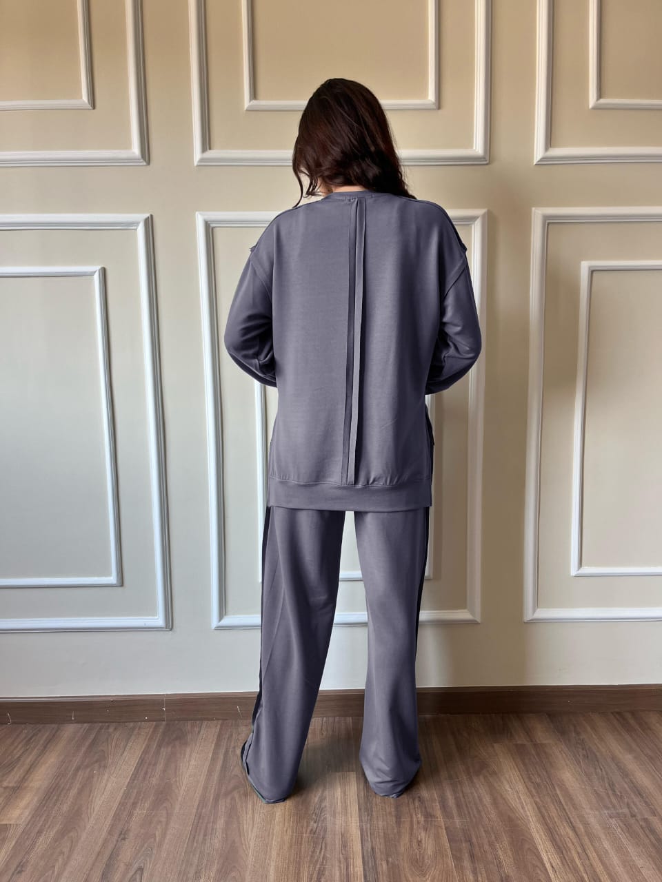 Raw Edge Sweetshirt Set In Gray