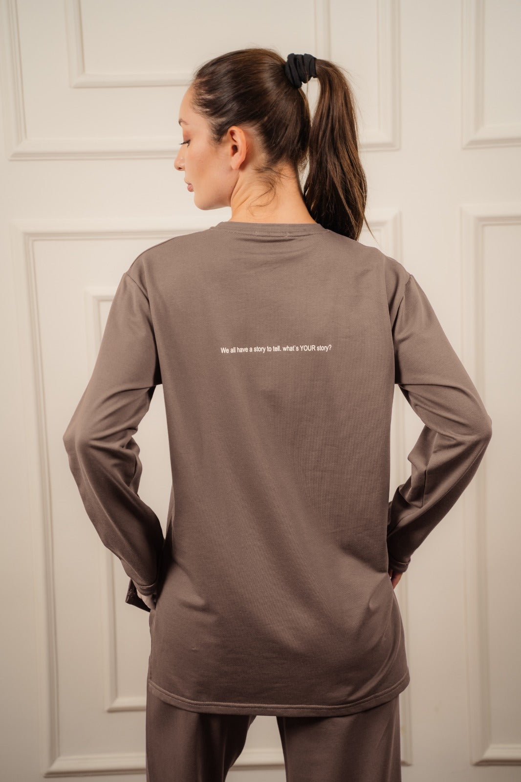 Long Sleeved T-Shirt In Cotton |Brown