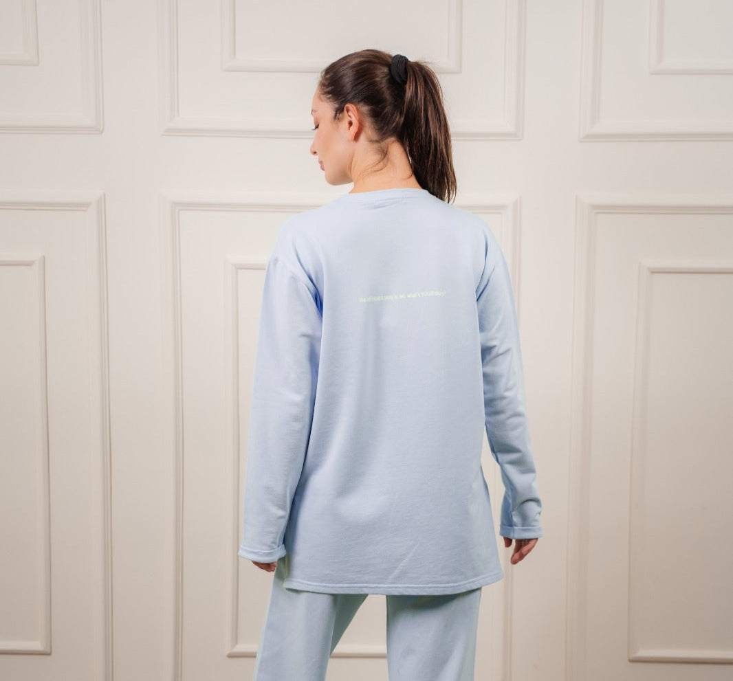 Long Sleeved T-Shirt In Cotton | Light Blue