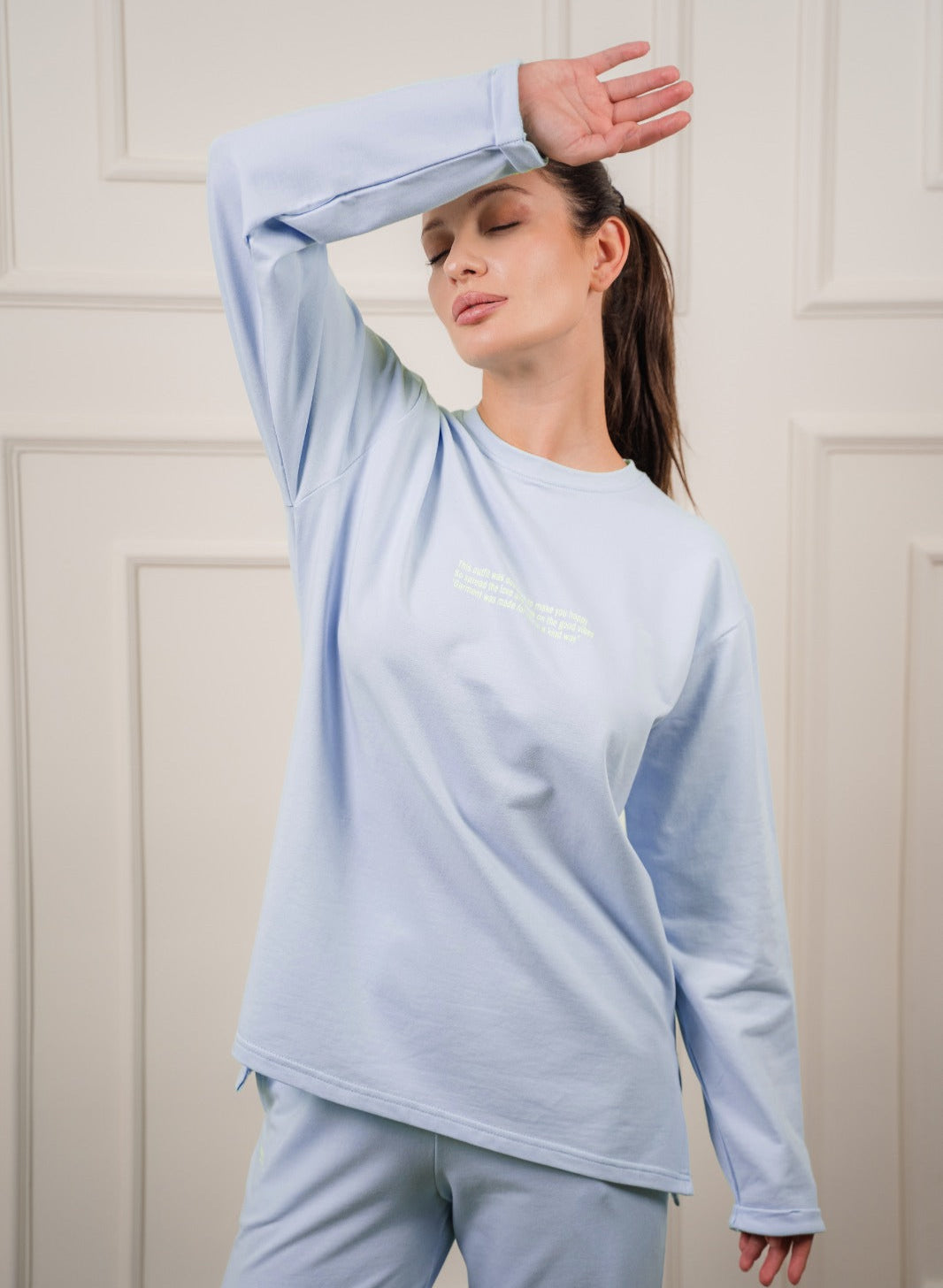 Long Sleeved T-Shirt In Cotton | Light Blue
