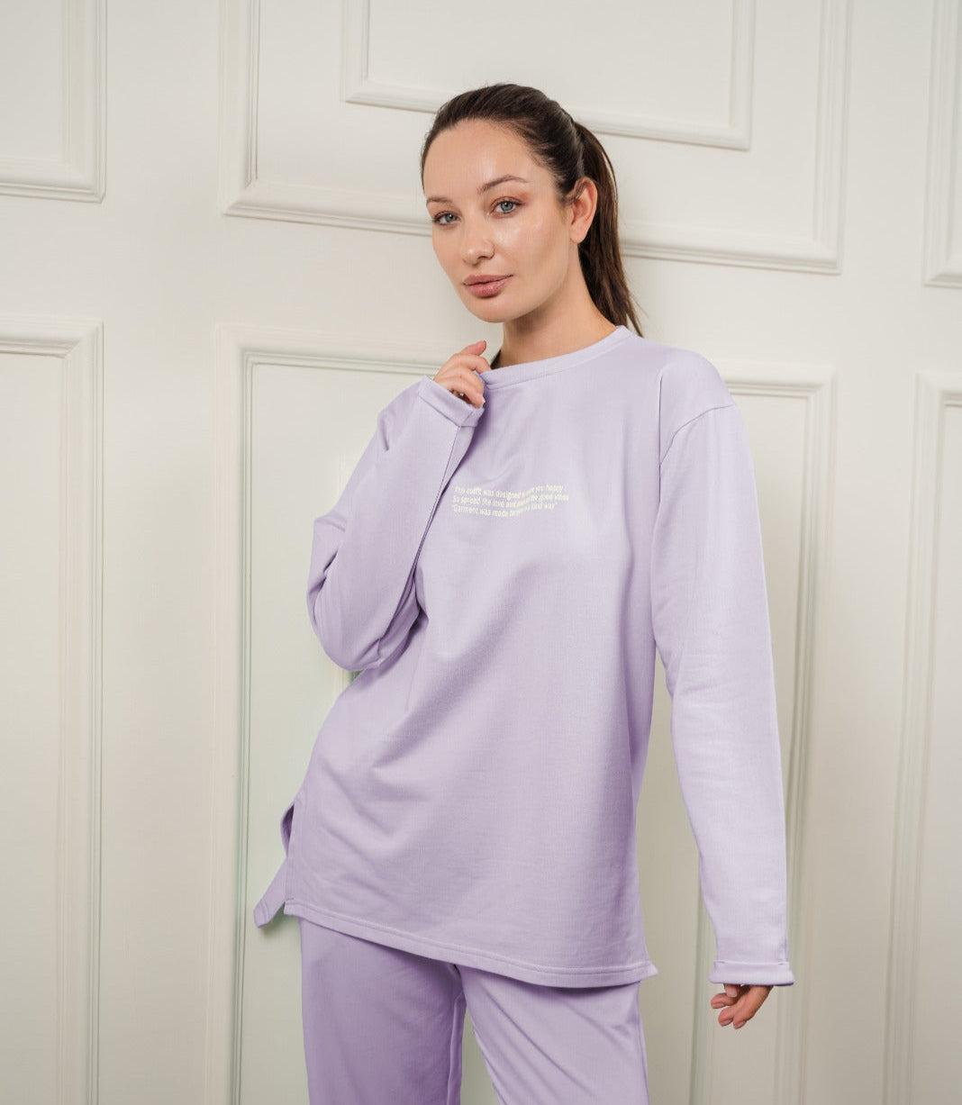 Long Sleeved T-Shirt In Cotton |Light Purple