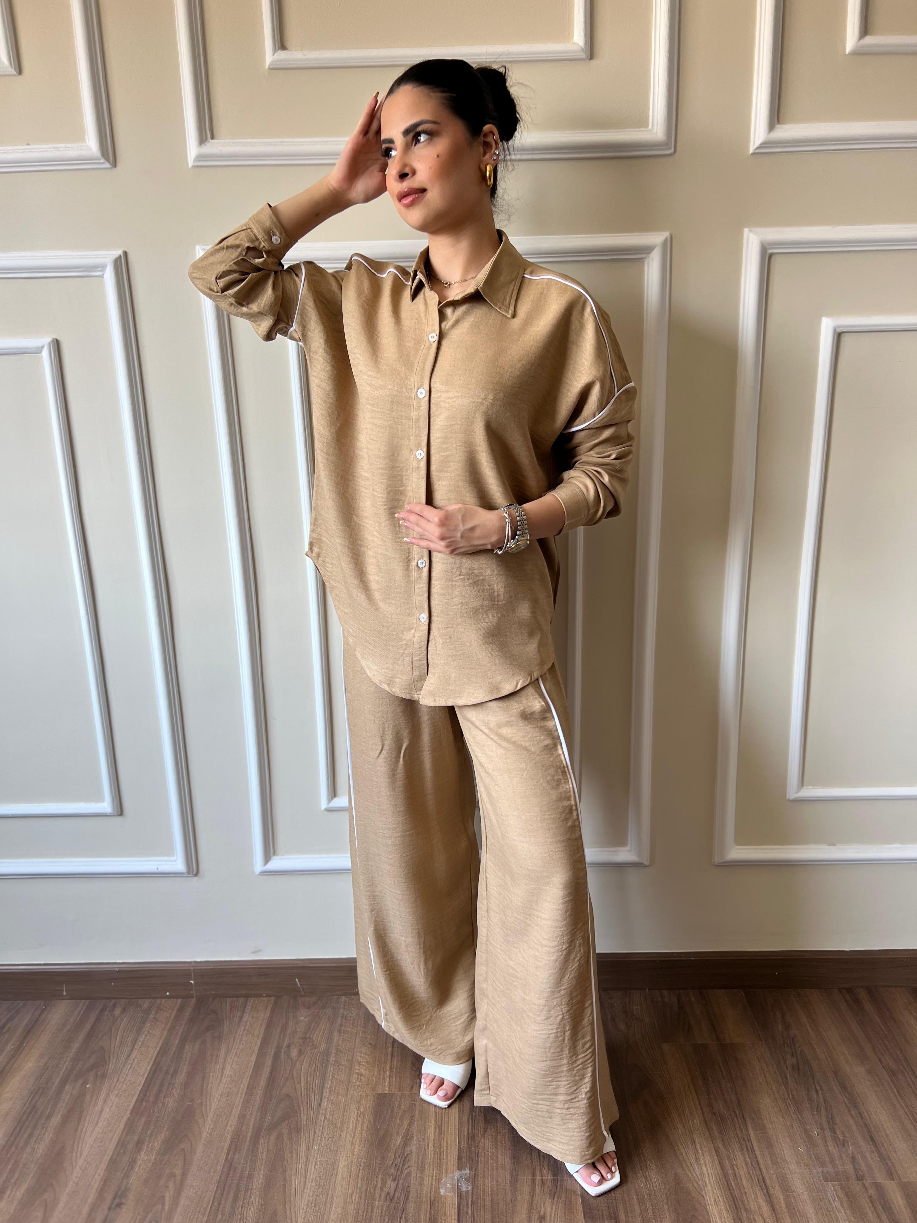 White Stripe Linen Set