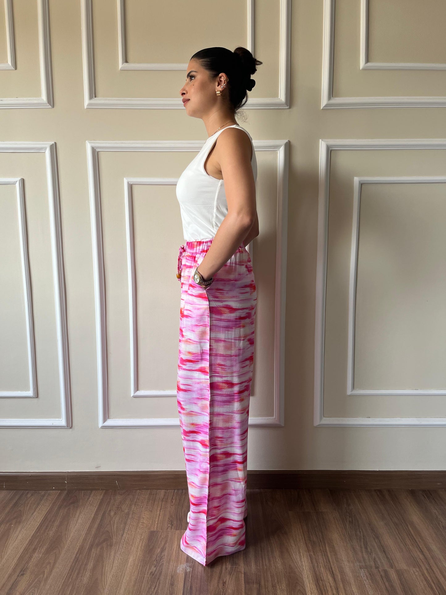Printed Viscose Pant | Pink