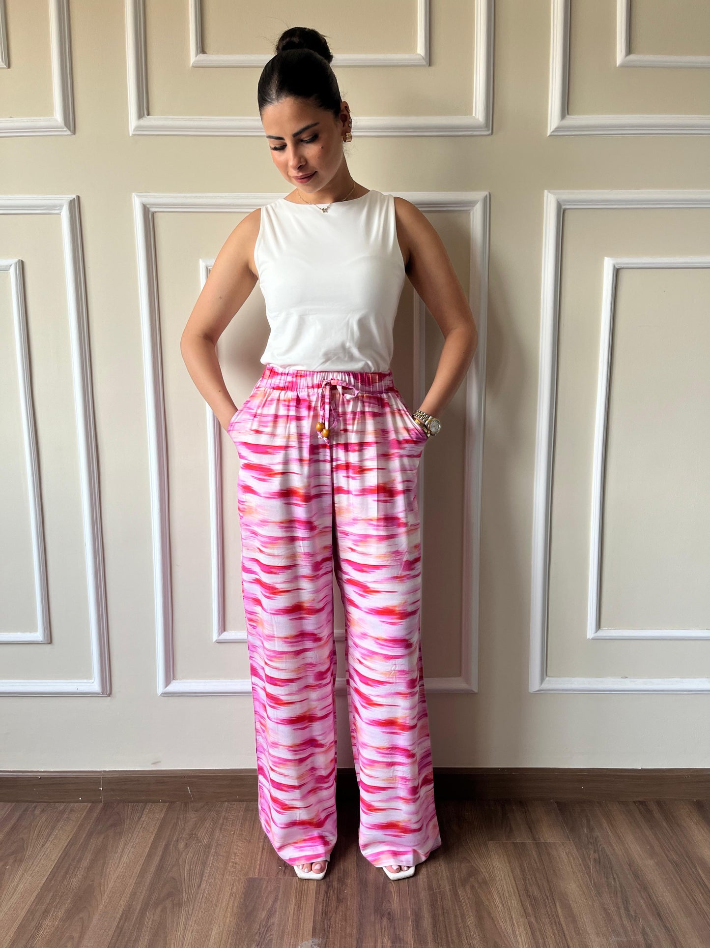 Printed Viscose Pant | Pink