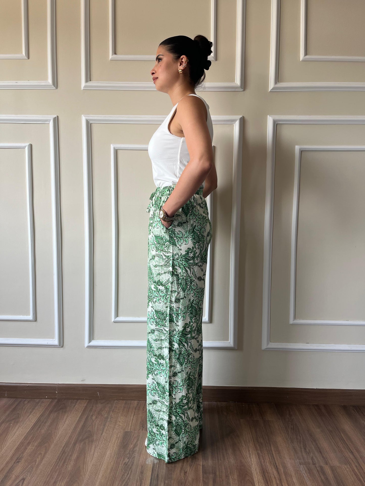 Printed Viscose Pant | Green