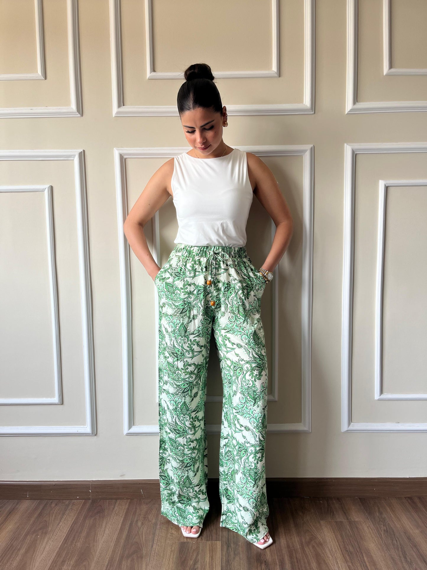 Printed Viscose Pant | Green