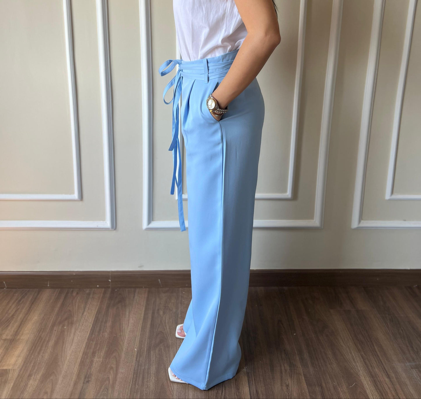 Double Belts Trousers| Baby Blue