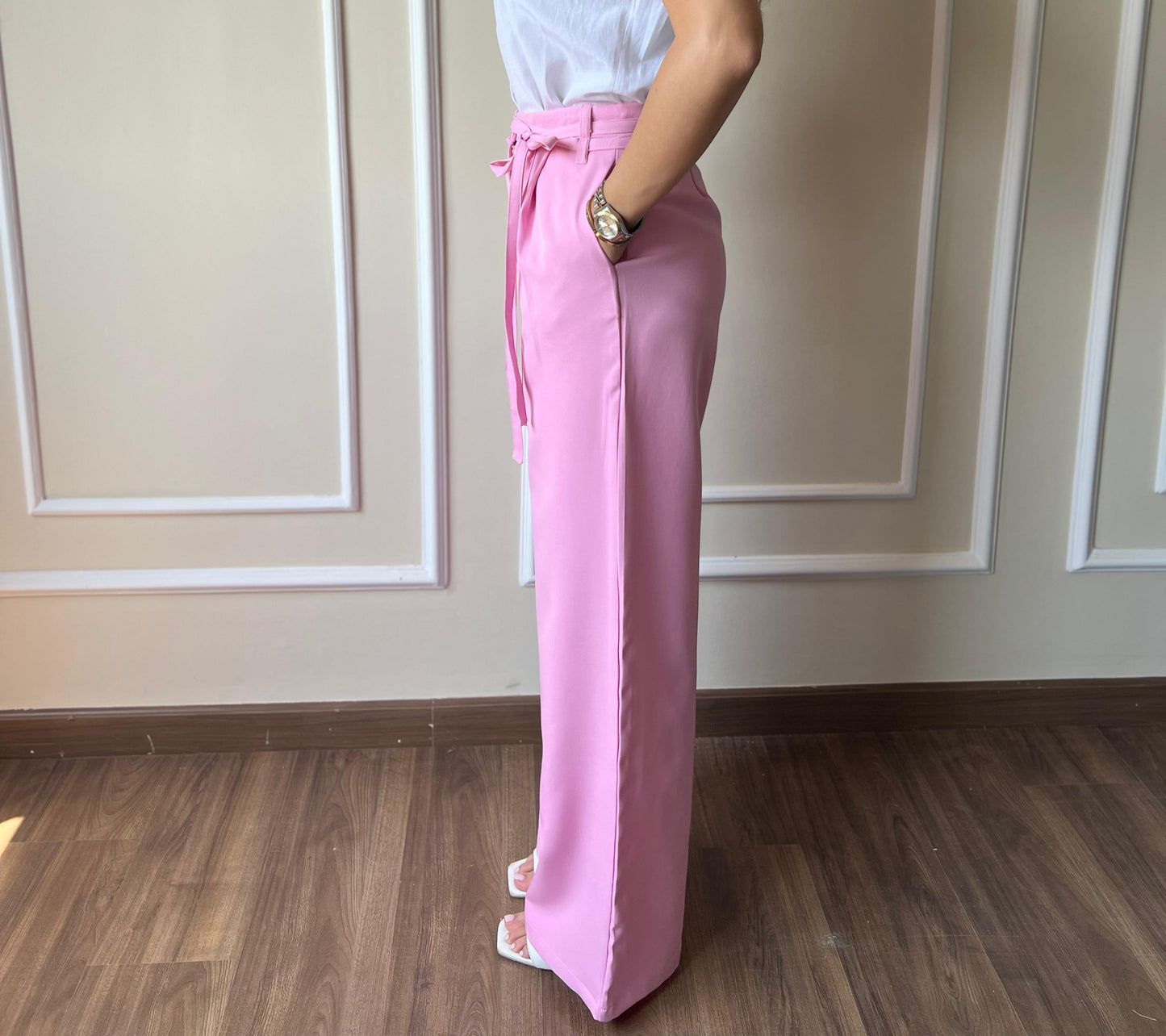 Double Belts Trousers| Pink