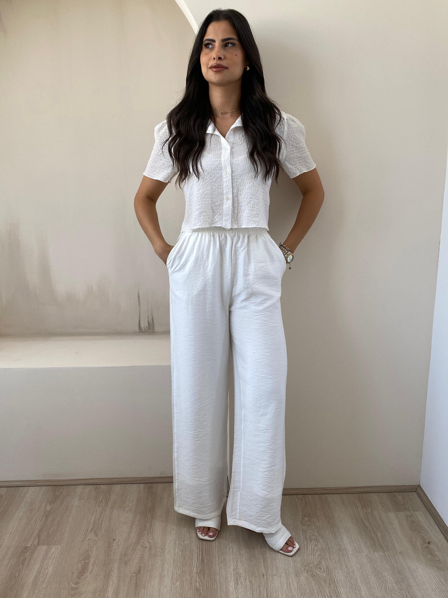 Wide Leg Linen Trousers | Off-White