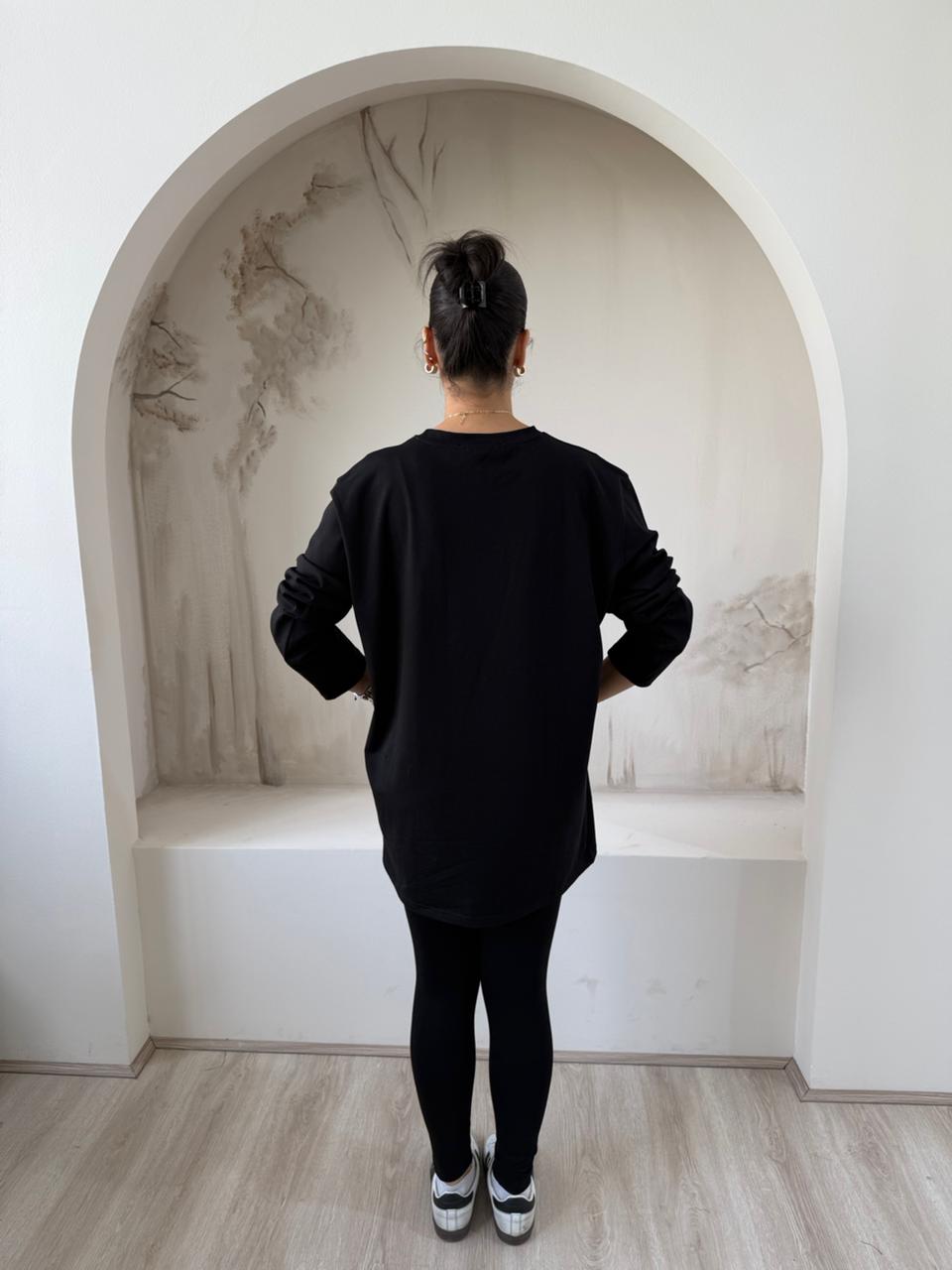 Long Sleeves Cotton Black Legging Set