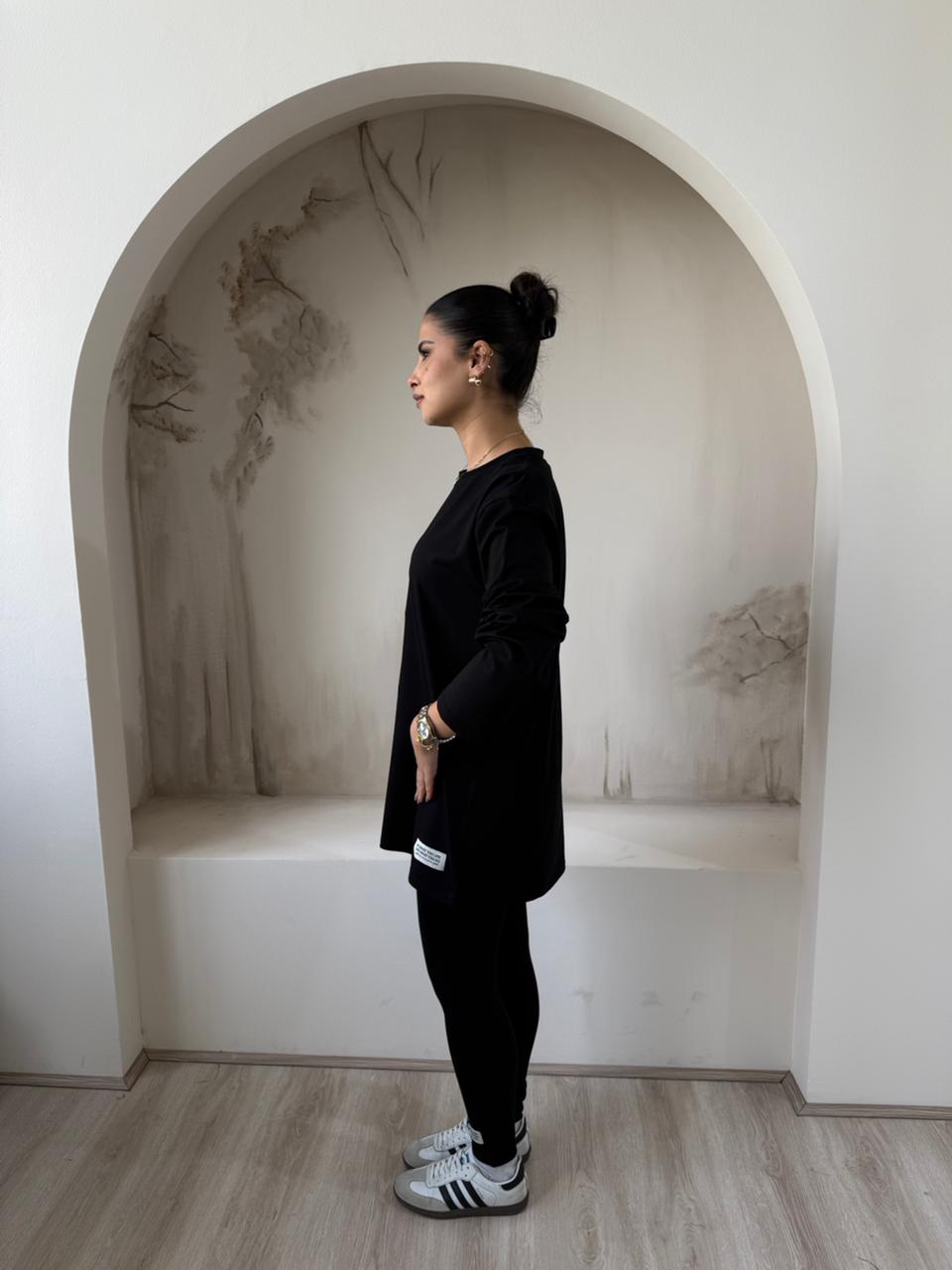 Long Sleeves Cotton Black Legging Set