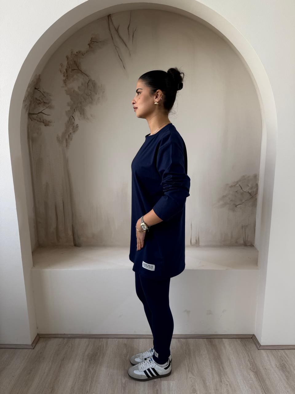 Long Sleeves Cotton Navy Legging Set