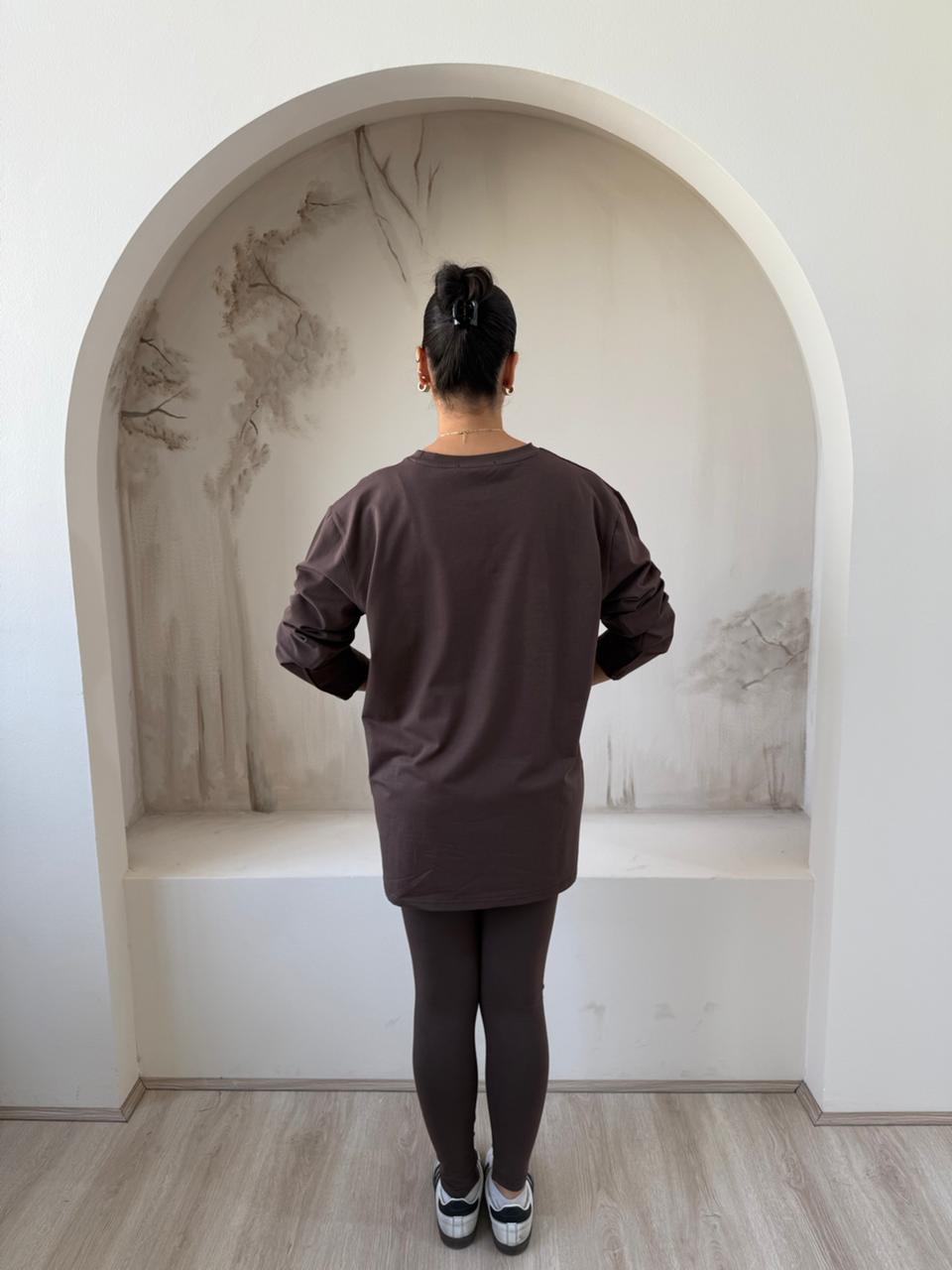 Long Sleeves Cotton Brown Legging Set