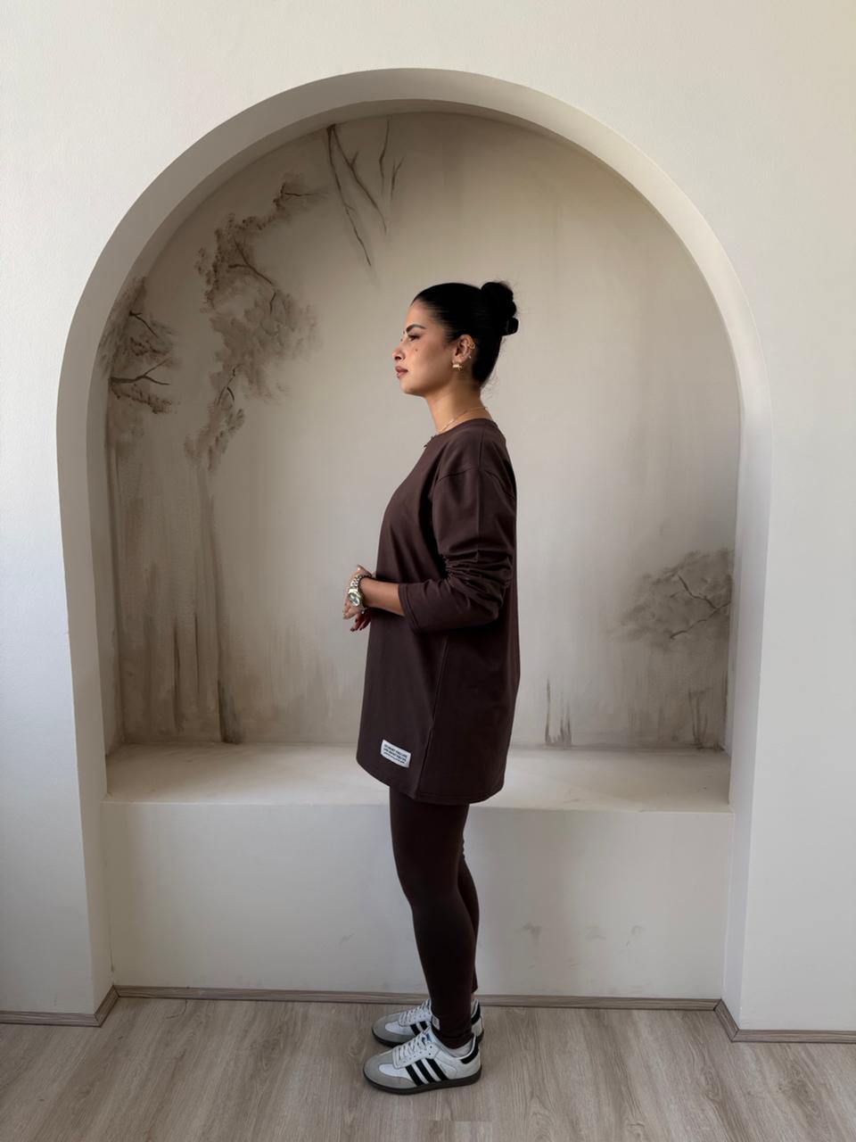 Long Sleeves Cotton Brown Legging Set